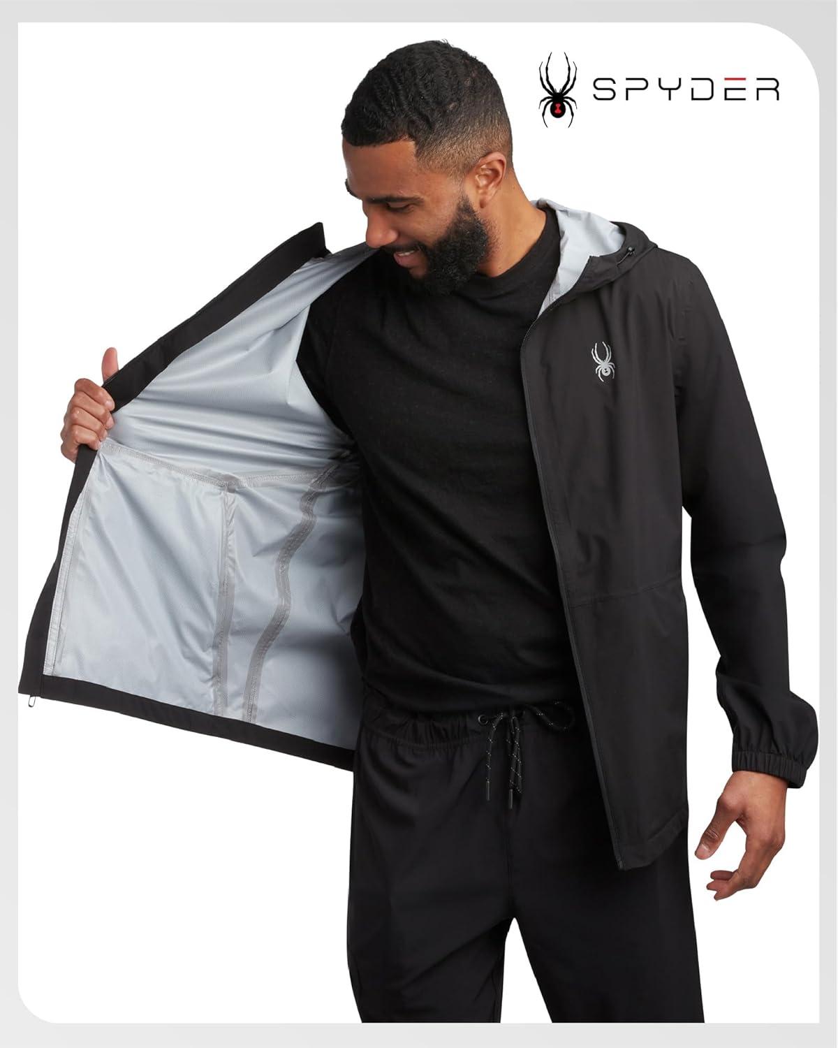 imageSpyder Mens Rain Jacket Waterproof Lightweight Hooded Windbreaker Outerwear Jacket for Golf Hiking and Outdoor SXLBlack