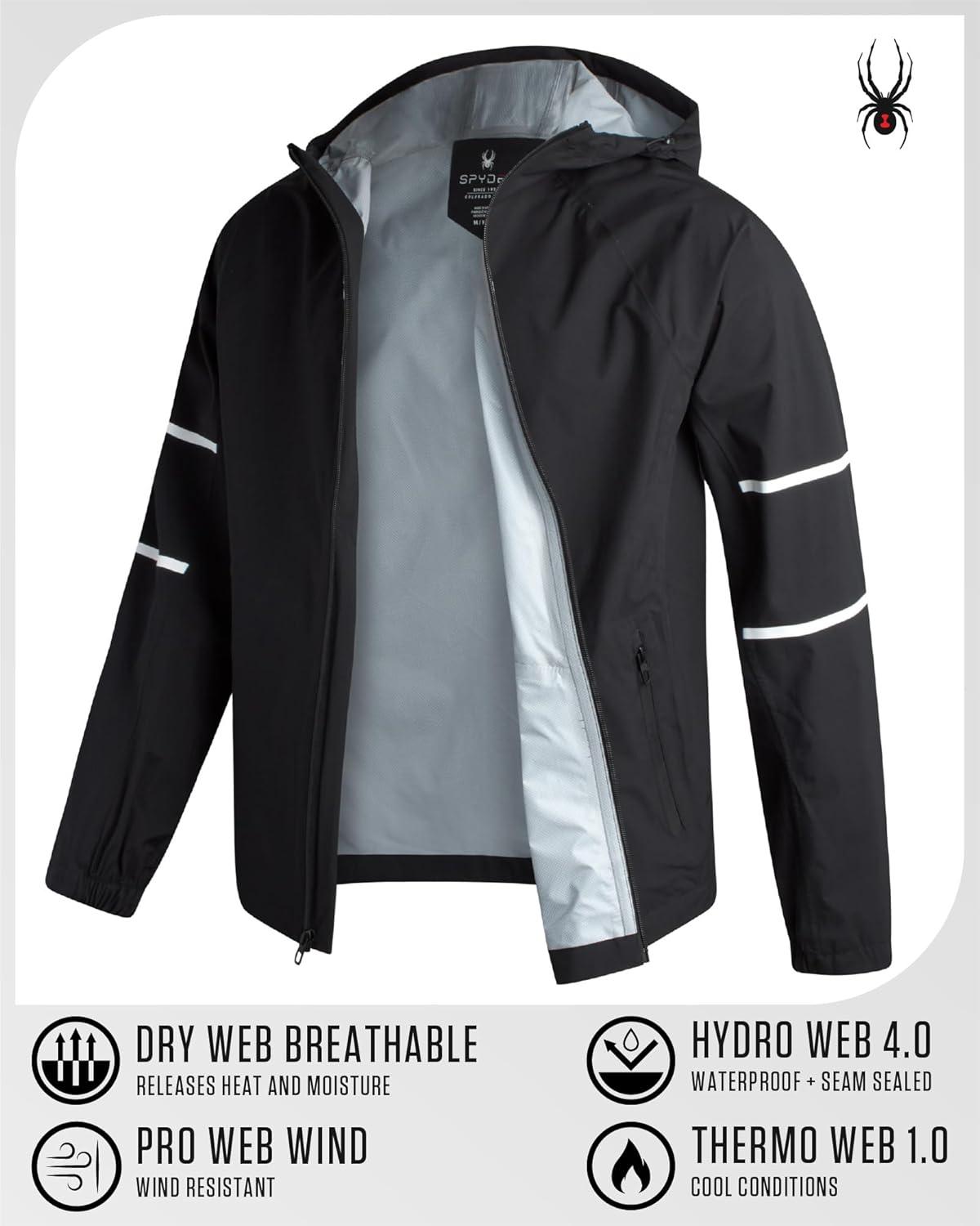 imageSpyder Mens Rain Jacket Waterproof Lightweight Hooded Windbreaker Outerwear Jacket for Golf Hiking and Outdoor SXLBlack Reflective Taping