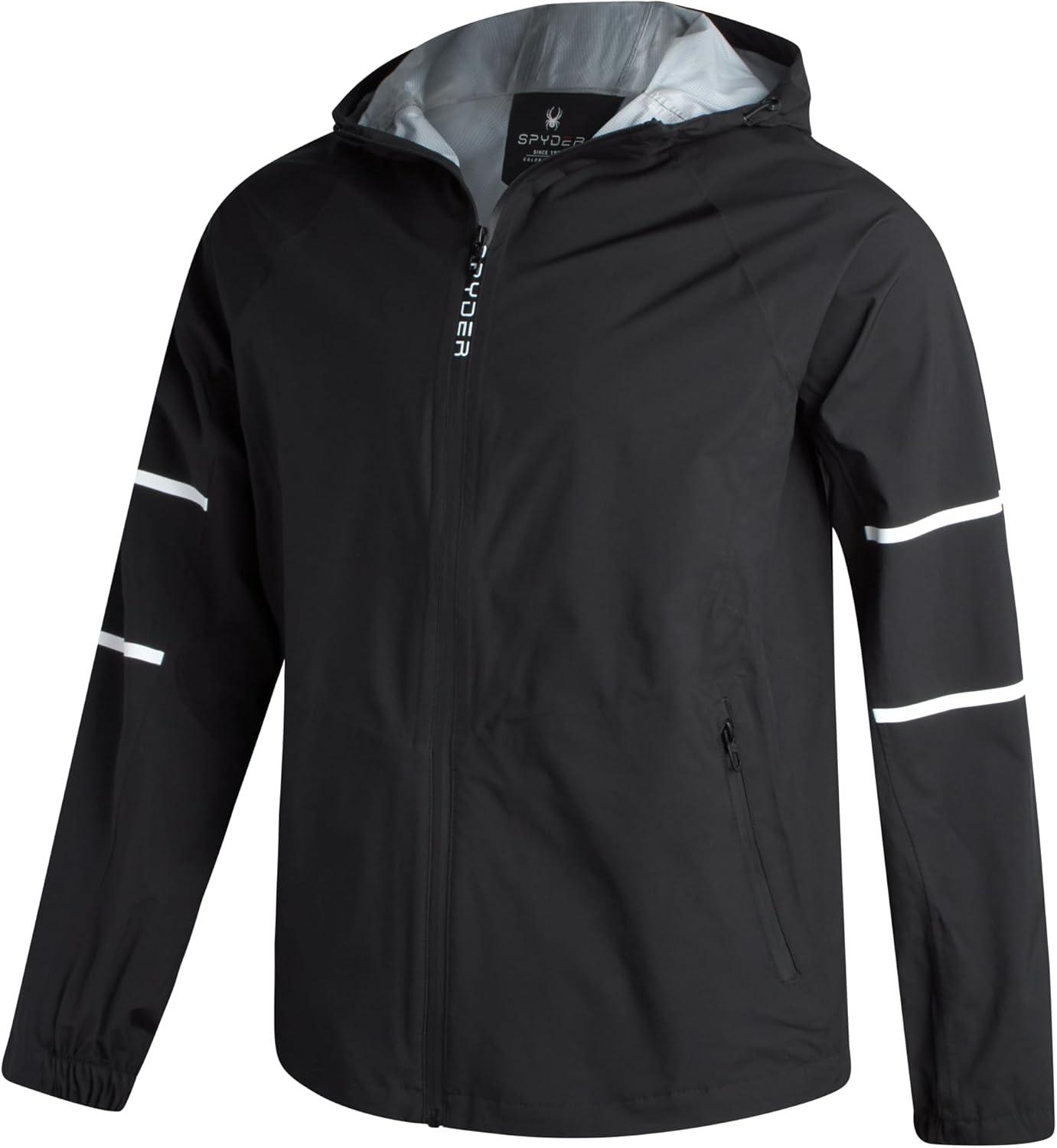 imageSpyder Mens Rain Jacket Waterproof Lightweight Hooded Windbreaker Outerwear Jacket for Golf Hiking and Outdoor SXLBlack Reflective Taping