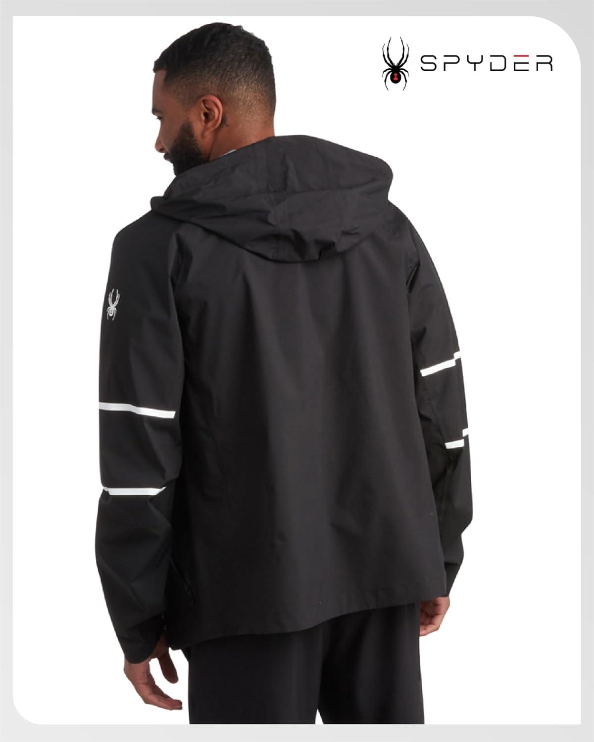 imageSpyder Mens Rain Jacket Waterproof Lightweight Hooded Windbreaker Outerwear Jacket for Golf Hiking and Outdoor SXLBlack Reflective Taping