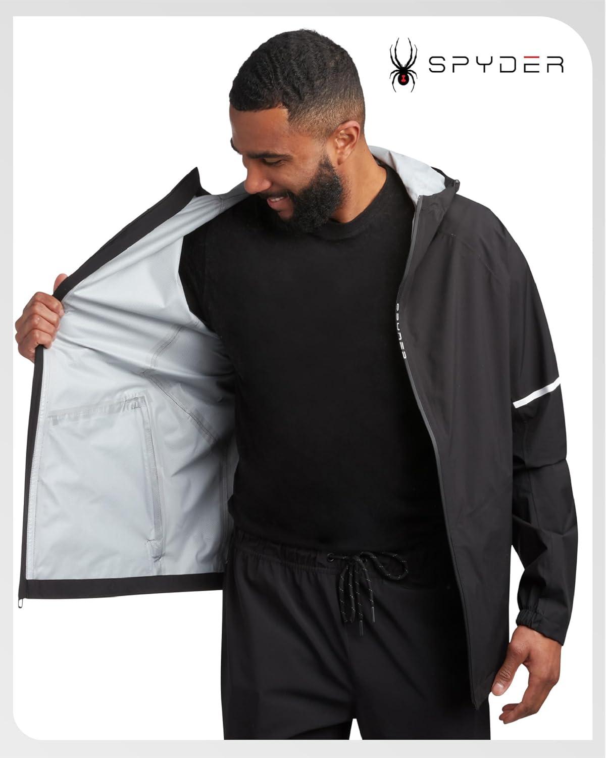 imageSpyder Mens Rain Jacket Waterproof Lightweight Hooded Windbreaker Outerwear Jacket for Golf Hiking and Outdoor SXLBlack Reflective Taping