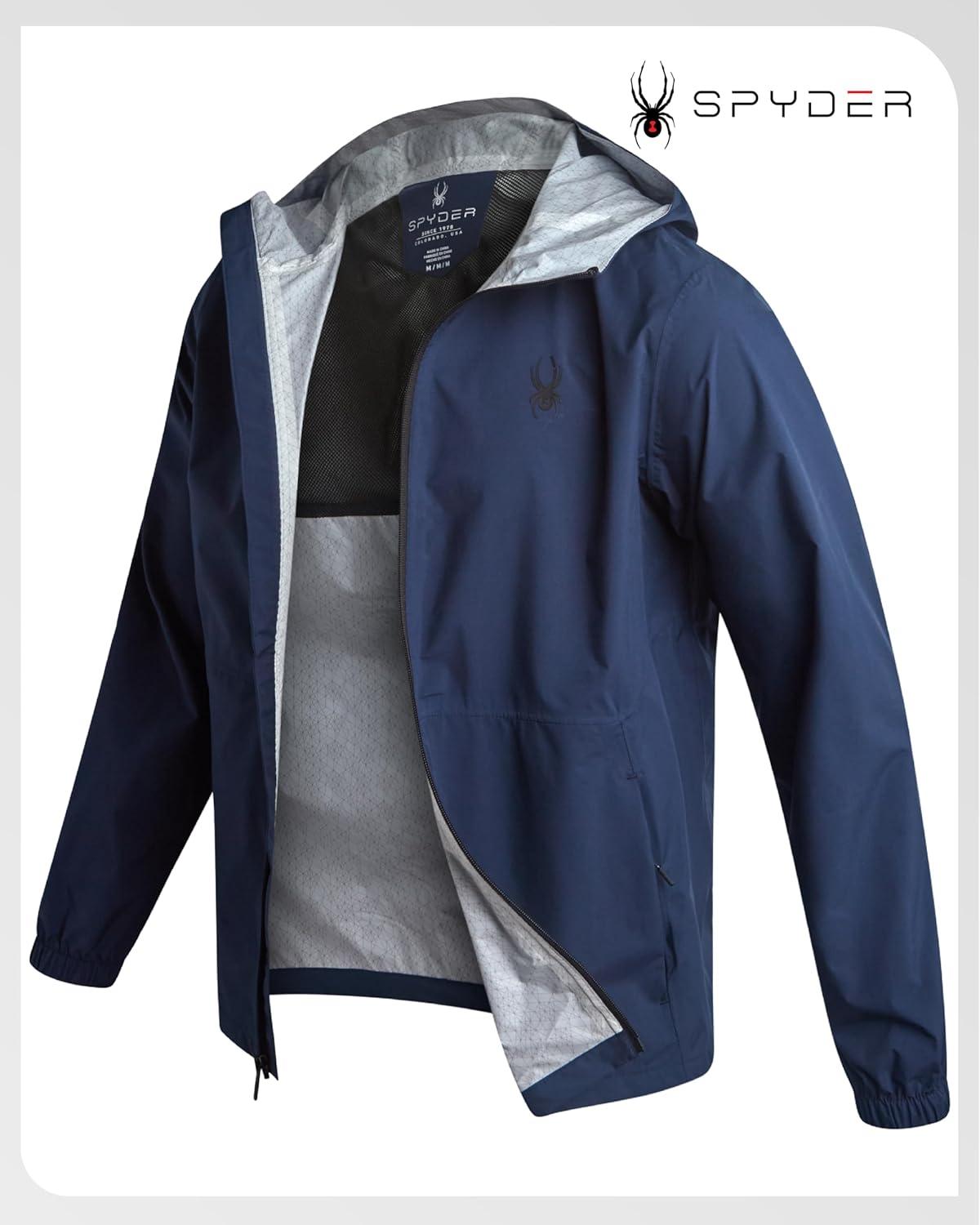 imageSpyder Mens Rain Jacket Waterproof Lightweight Hooded Windbreaker Outerwear Jacket for Golf Hiking and Outdoor SXLDark Navy