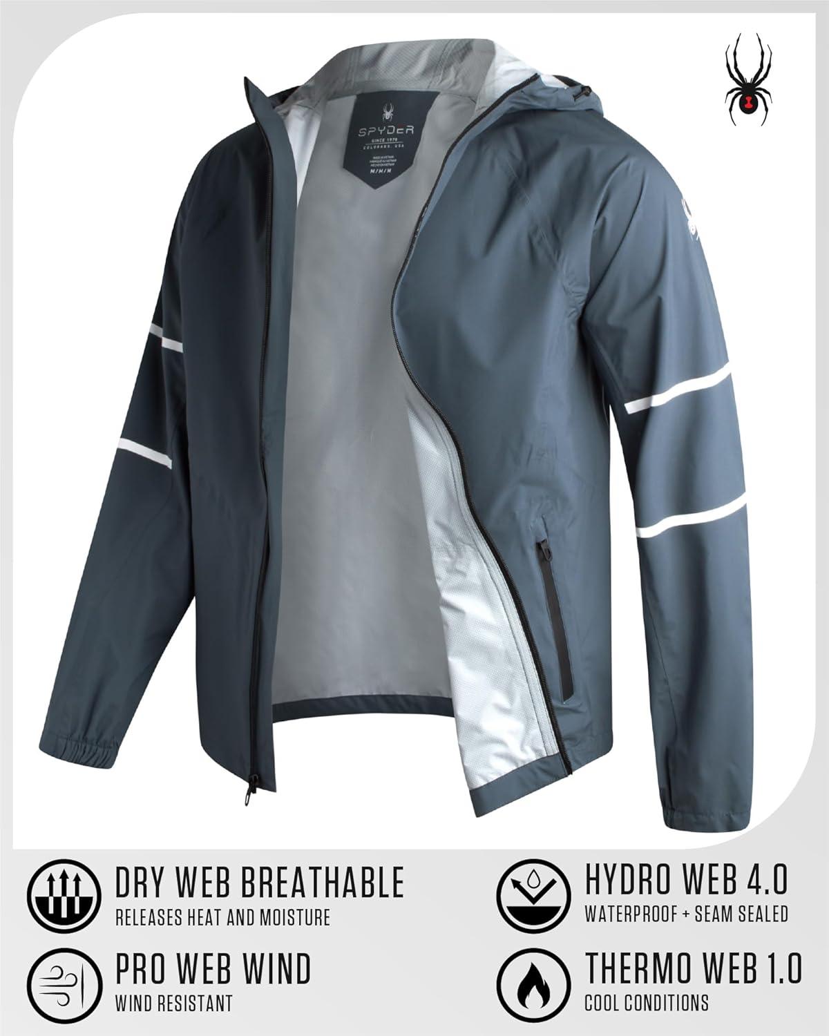 imageSpyder Mens Rain Jacket Waterproof Lightweight Hooded Windbreaker Outerwear Jacket for Golf Hiking and Outdoor SXLDark Slate Reflective Taping