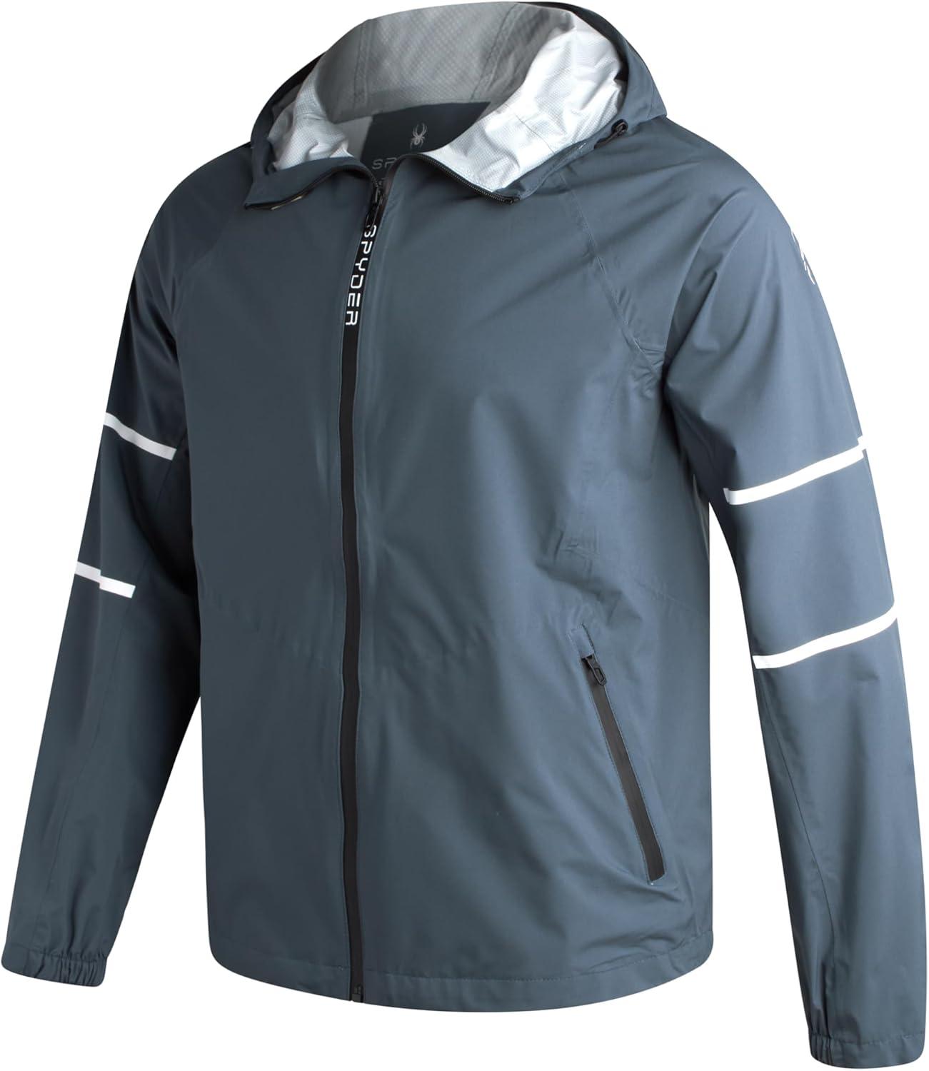 imageSpyder Mens Rain Jacket Waterproof Lightweight Hooded Windbreaker Outerwear Jacket for Golf Hiking and Outdoor SXLDark Slate Reflective Taping