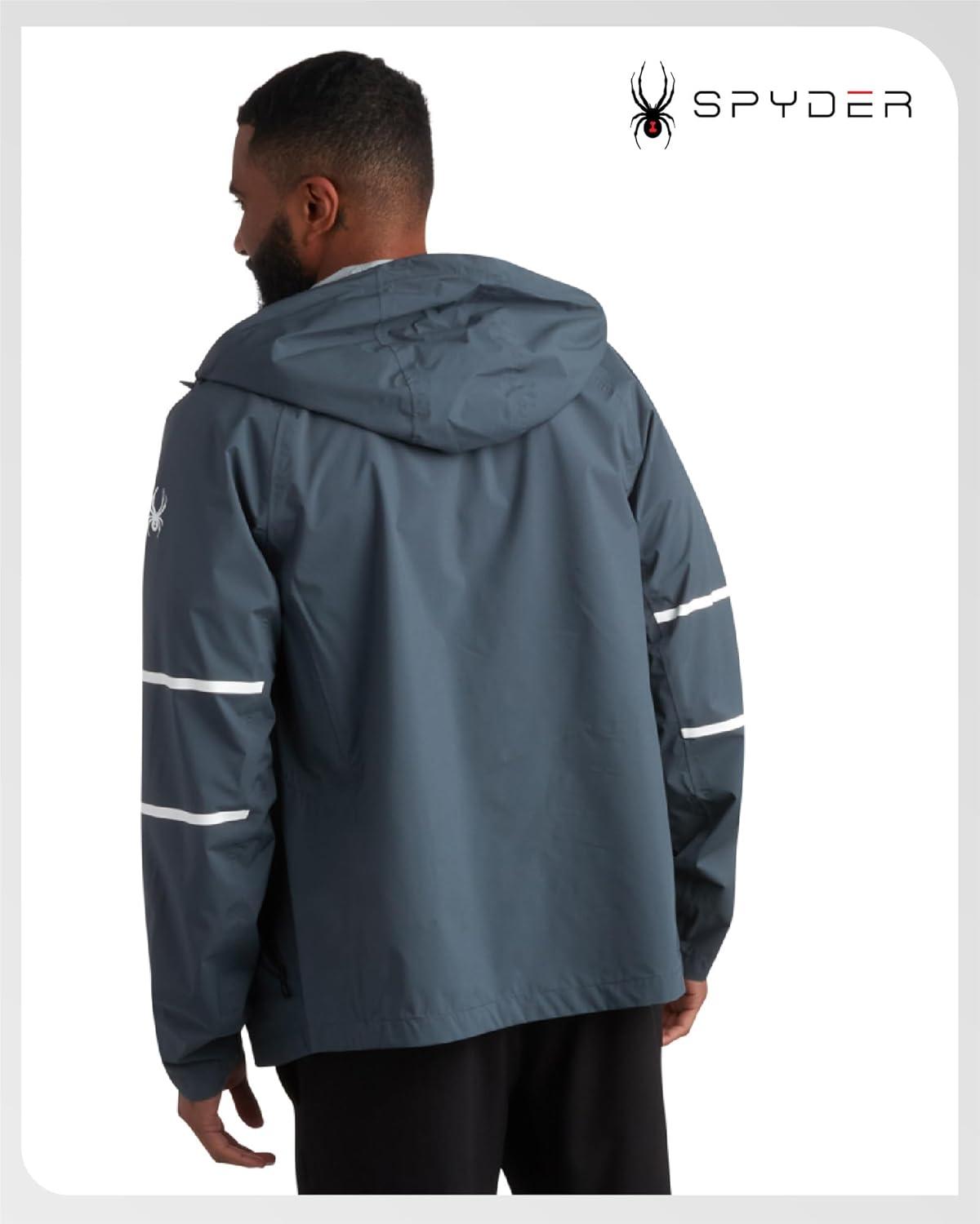imageSpyder Mens Rain Jacket Waterproof Lightweight Hooded Windbreaker Outerwear Jacket for Golf Hiking and Outdoor SXLDark Slate Reflective Taping