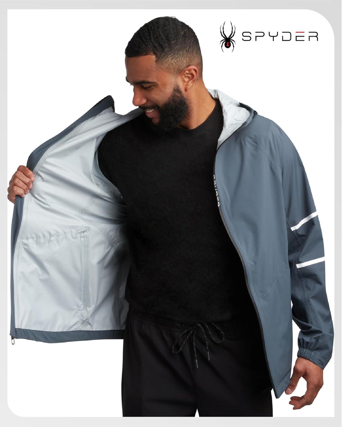 imageSpyder Mens Rain Jacket Waterproof Lightweight Hooded Windbreaker Outerwear Jacket for Golf Hiking and Outdoor SXLDark Slate Reflective Taping