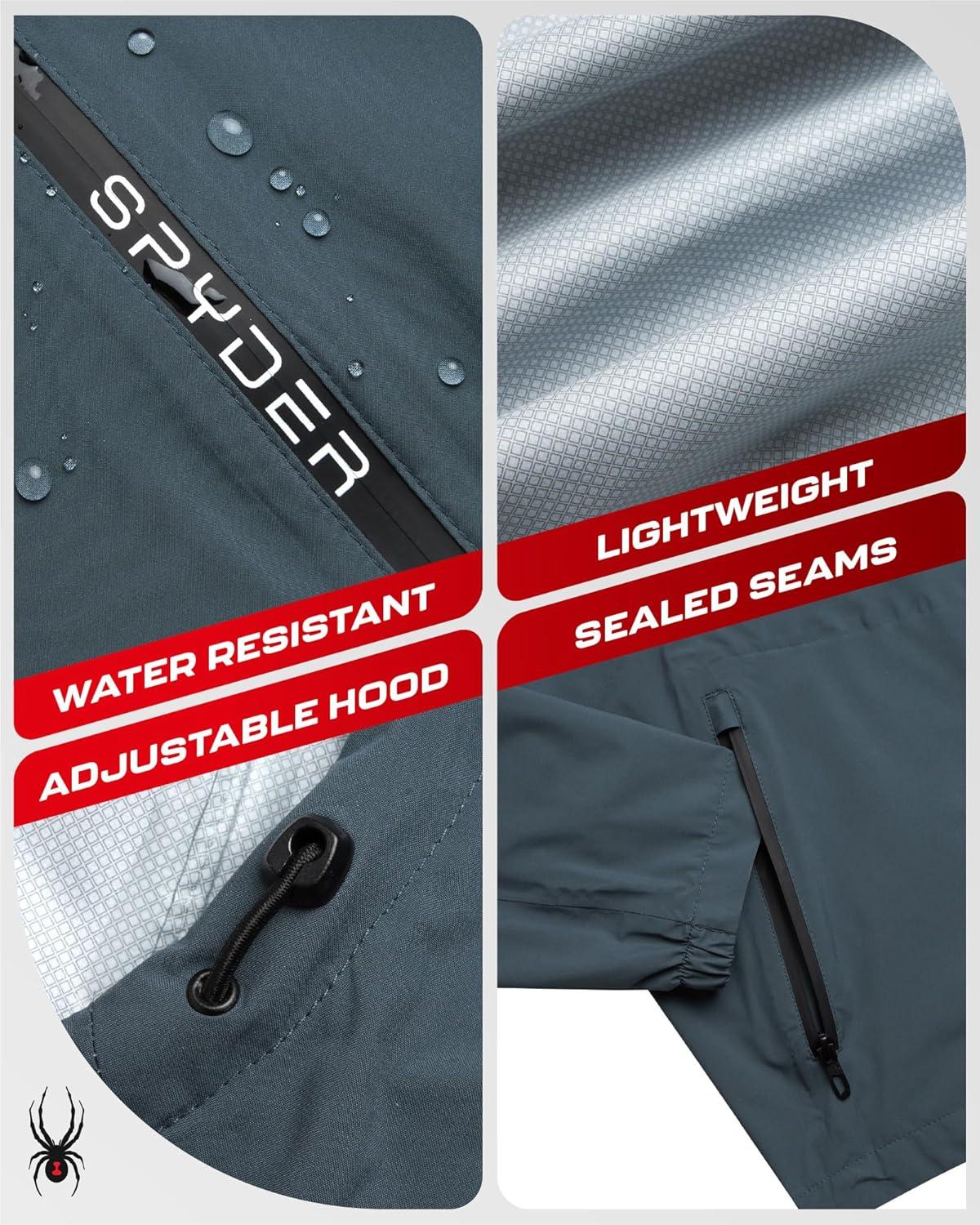 imageSpyder Mens Rain Jacket Waterproof Lightweight Hooded Windbreaker Outerwear Jacket for Golf Hiking and Outdoor SXLDark Slate Reflective Taping