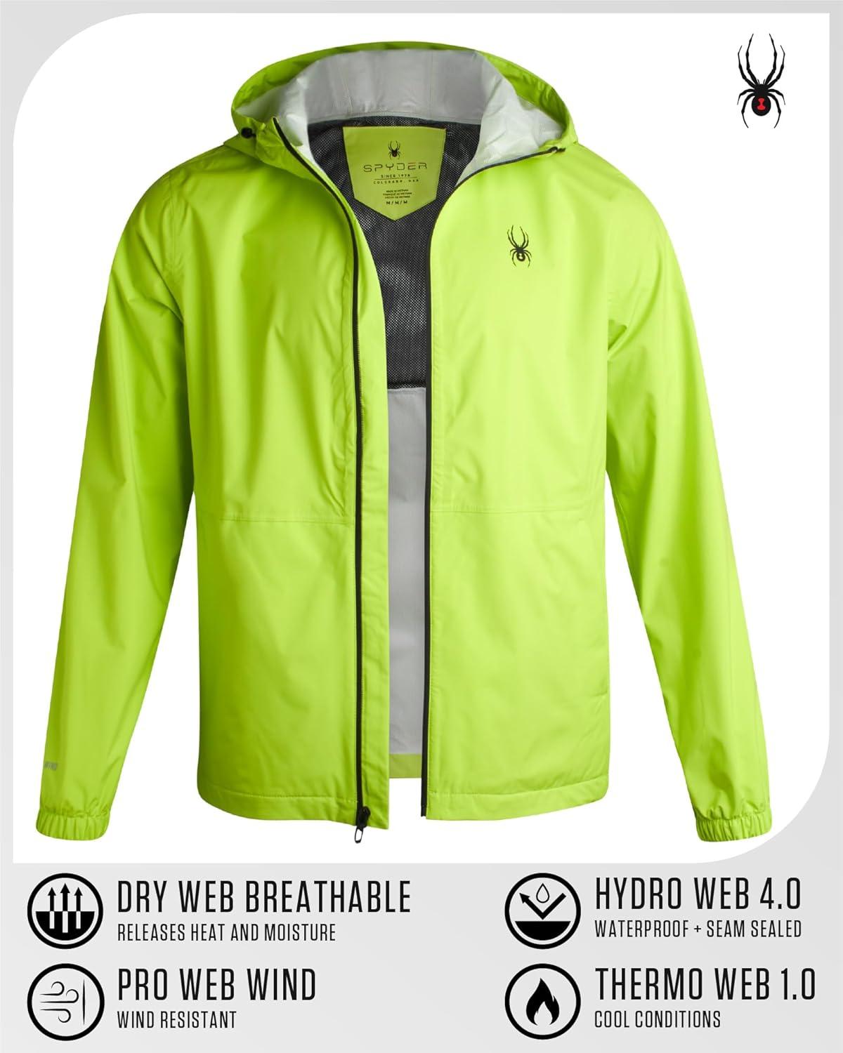 imageSpyder Mens Rain Jacket Waterproof Lightweight Hooded Windbreaker Outerwear Jacket for Golf Hiking and Outdoor SXLLime