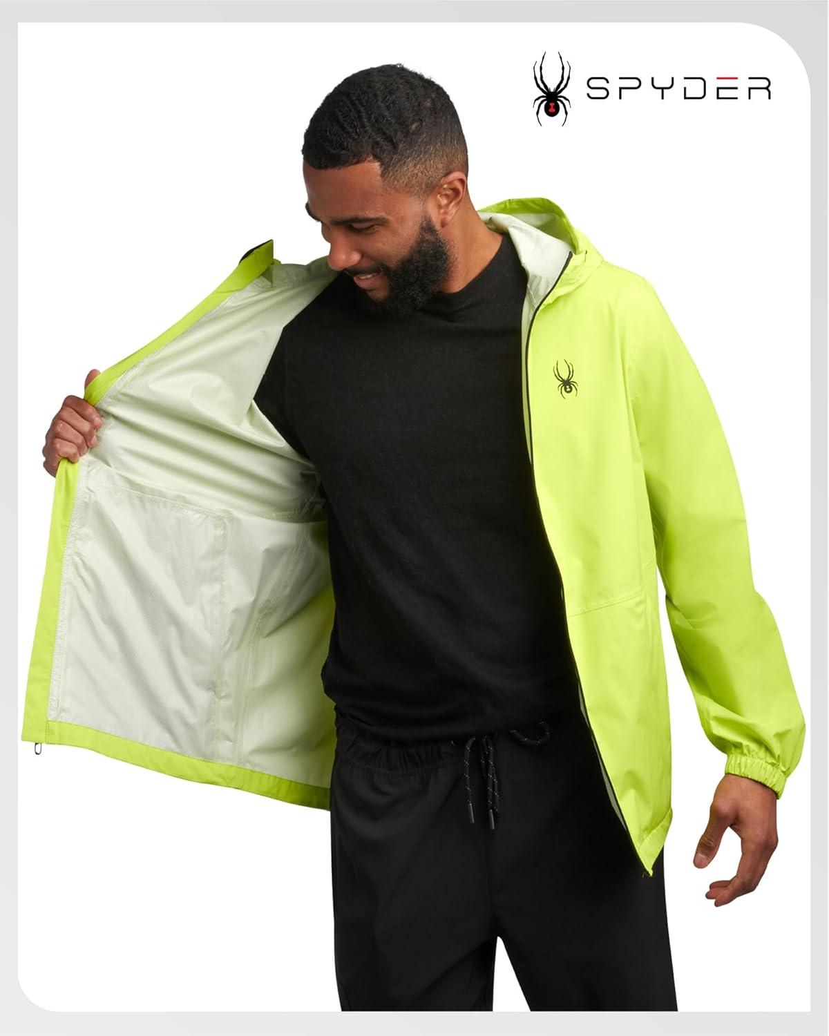imageSpyder Mens Rain Jacket Waterproof Lightweight Hooded Windbreaker Outerwear Jacket for Golf Hiking and Outdoor SXLLime