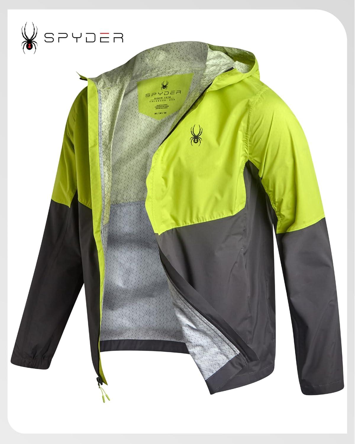 imageSpyder Mens Rain Jacket Waterproof Lightweight Hooded Windbreaker Outerwear Jacket for Golf Hiking and Outdoor SXLLime Punch