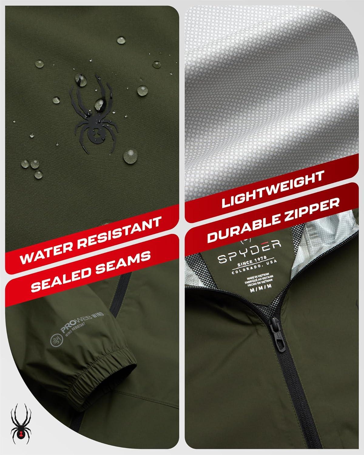 imageSpyder Mens Rain Jacket Waterproof Lightweight Hooded Windbreaker Outerwear Jacket for Golf Hiking and Outdoor SXLOlive