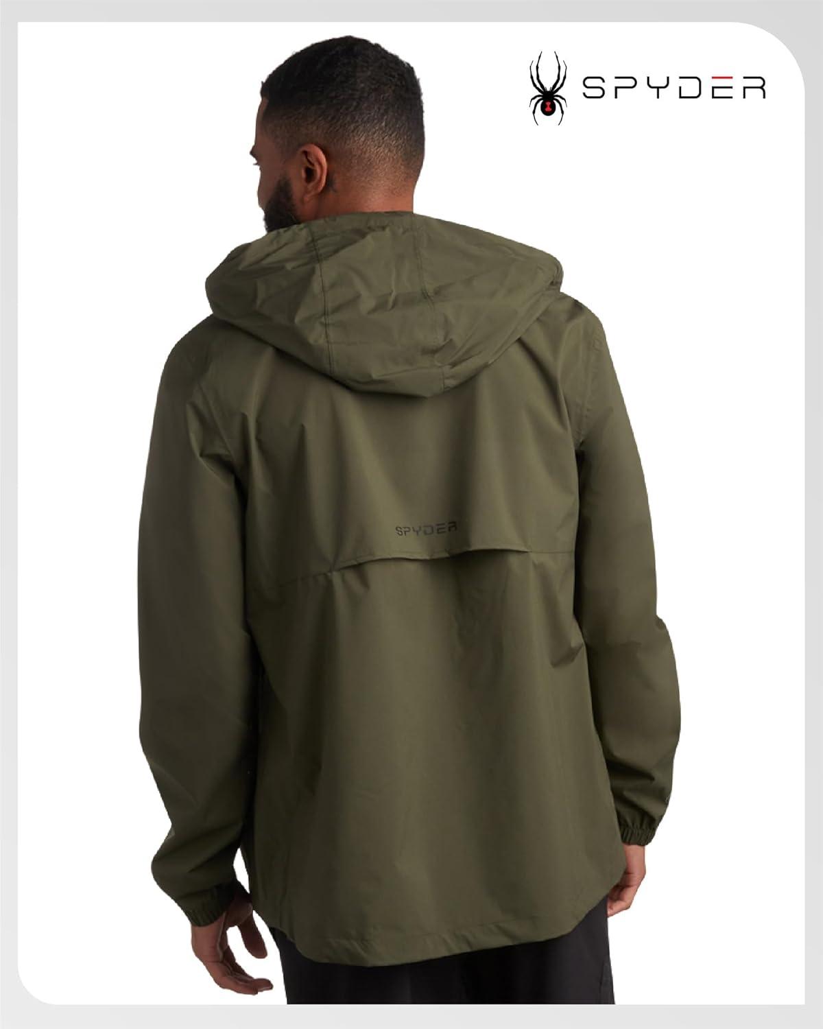 imageSpyder Mens Rain Jacket Waterproof Lightweight Hooded Windbreaker Outerwear Jacket for Golf Hiking and Outdoor SXLOlive