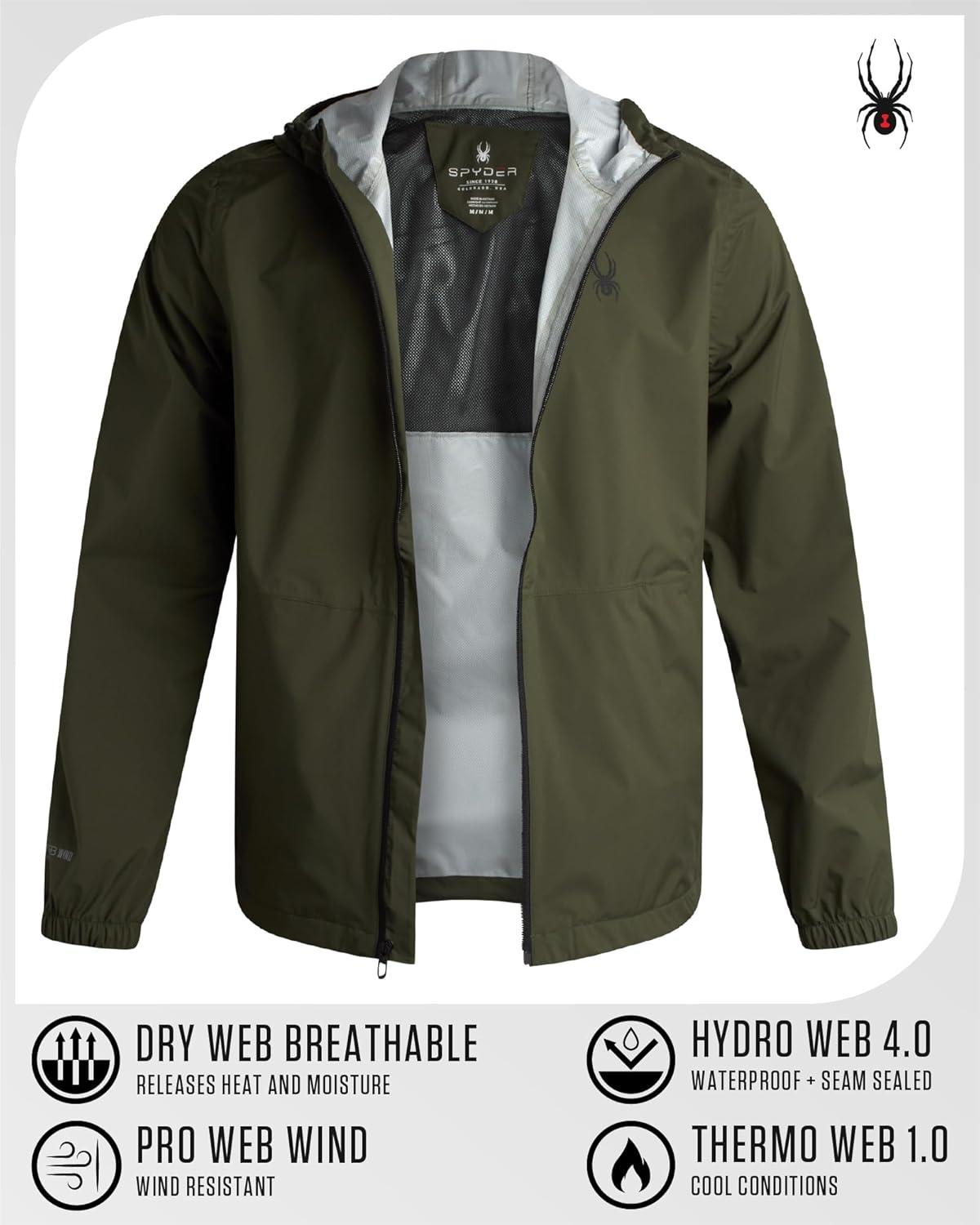 imageSpyder Mens Rain Jacket Waterproof Lightweight Hooded Windbreaker Outerwear Jacket for Golf Hiking and Outdoor SXLOlive