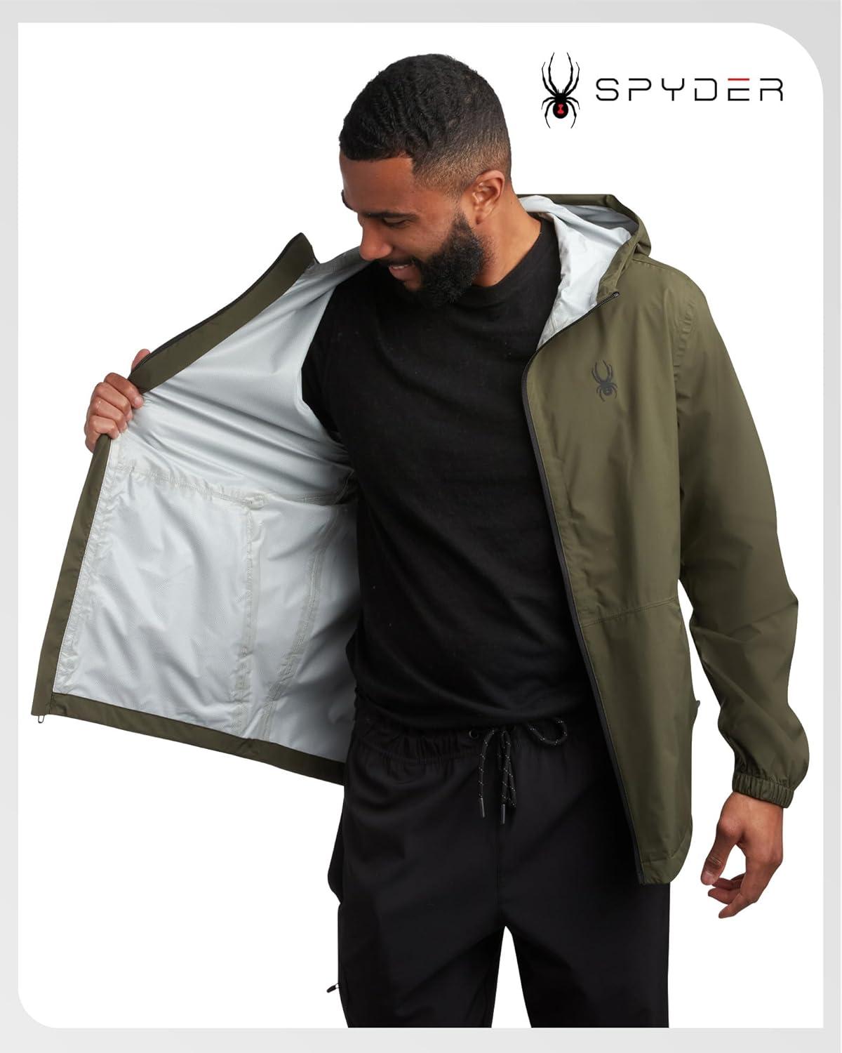 imageSpyder Mens Rain Jacket Waterproof Lightweight Hooded Windbreaker Outerwear Jacket for Golf Hiking and Outdoor SXLOlive