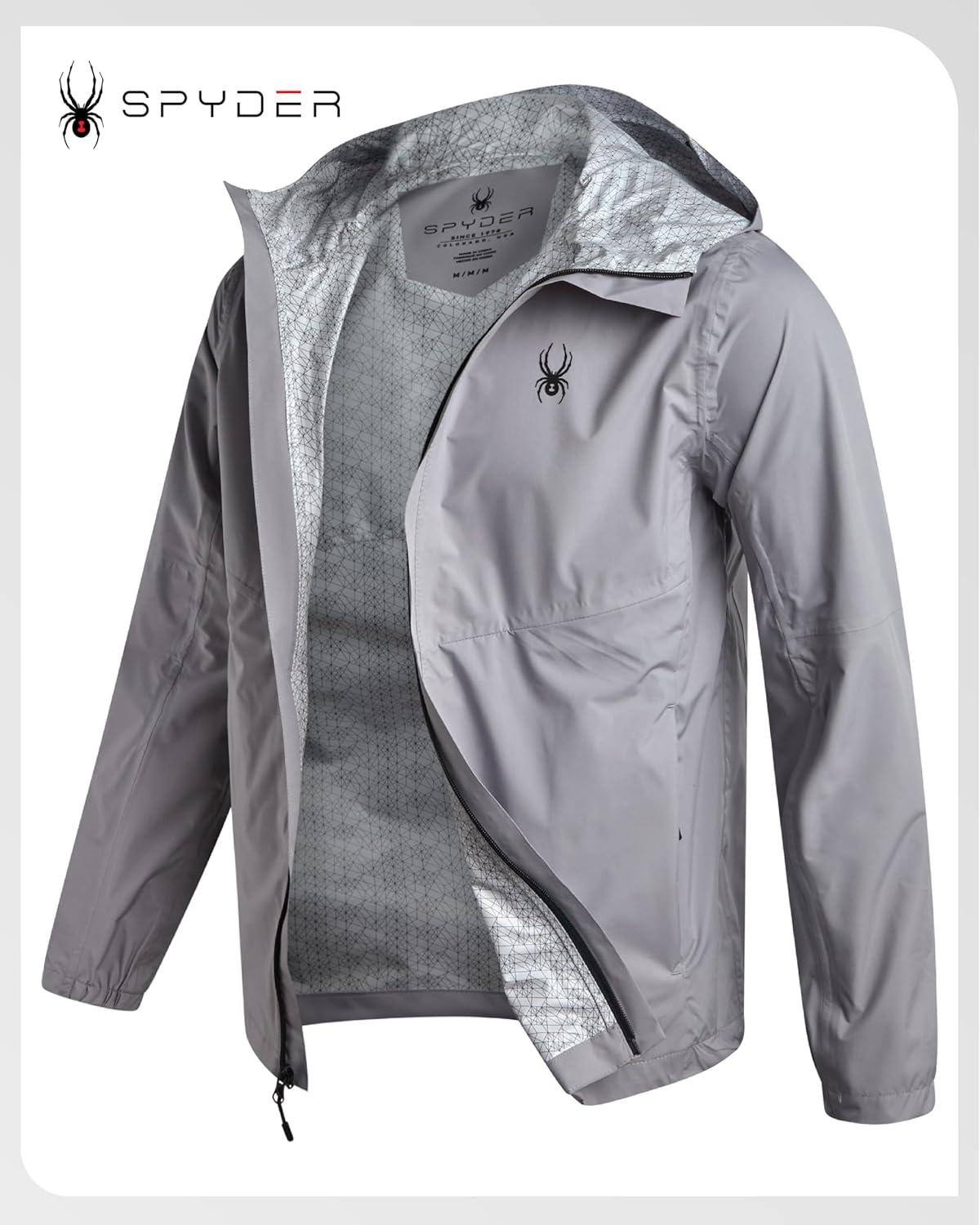 imageSpyder Mens Rain Jacket Waterproof Lightweight Hooded Windbreaker Outerwear Jacket for Golf Hiking and Outdoor SXLPewter