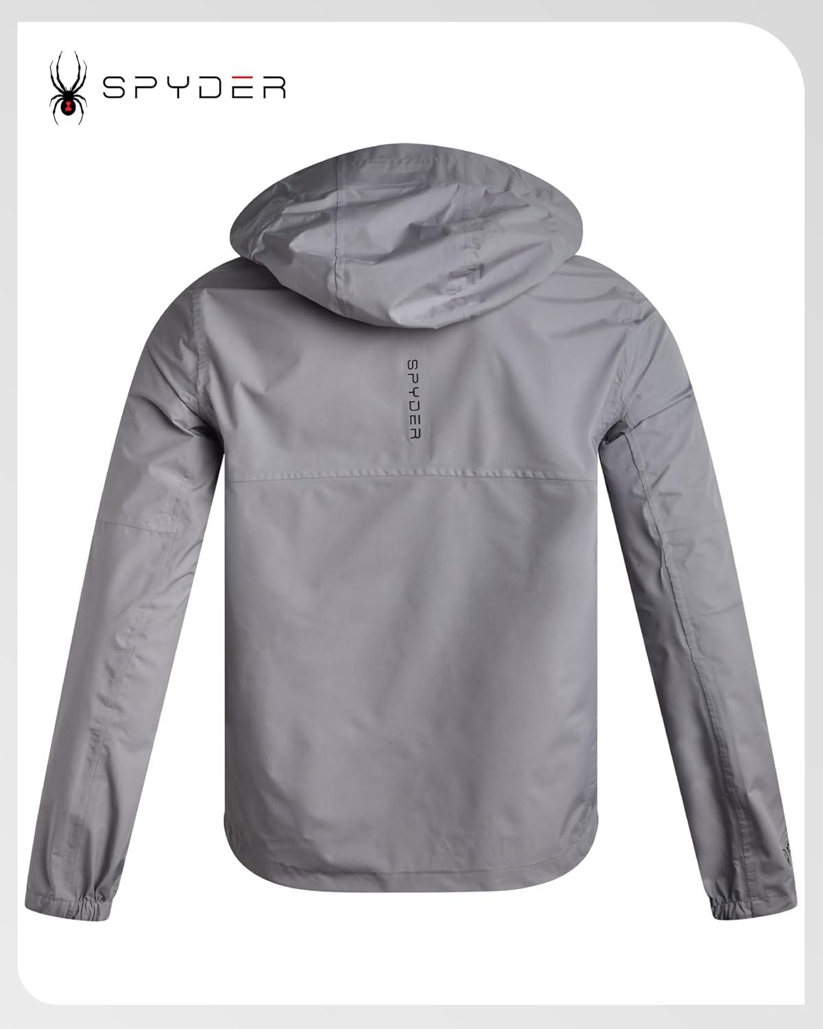 imageSpyder Mens Rain Jacket Waterproof Lightweight Hooded Windbreaker Outerwear Jacket for Golf Hiking and Outdoor SXLPewter
