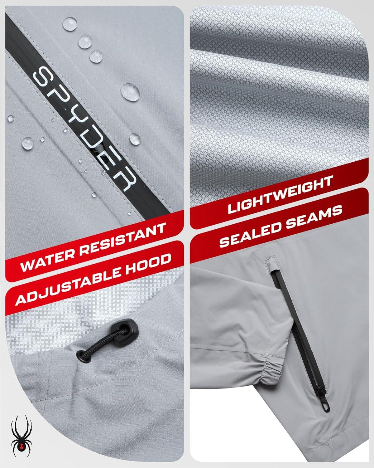imageSpyder Mens Rain Jacket Waterproof Lightweight Hooded Windbreaker Outerwear Jacket for Golf Hiking and Outdoor SXLPewter Reflective Taping