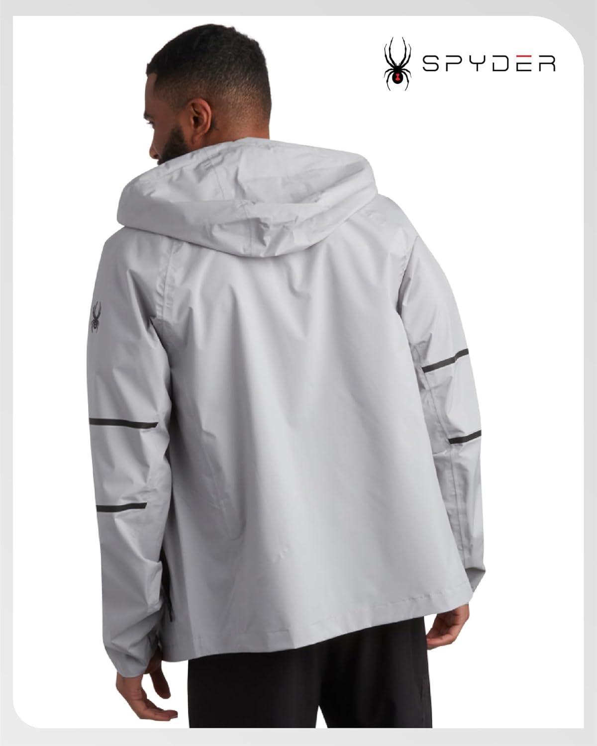 imageSpyder Mens Rain Jacket Waterproof Lightweight Hooded Windbreaker Outerwear Jacket for Golf Hiking and Outdoor SXLPewter Reflective Taping