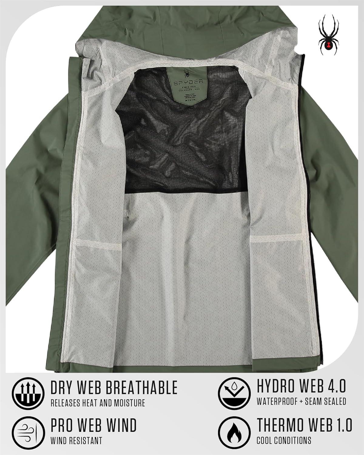 imageSpyder Mens Rain Jacket Waterproof Lightweight Hooded Windbreaker Outerwear Jacket for Golf Hiking and Outdoor SXLSpruce Green