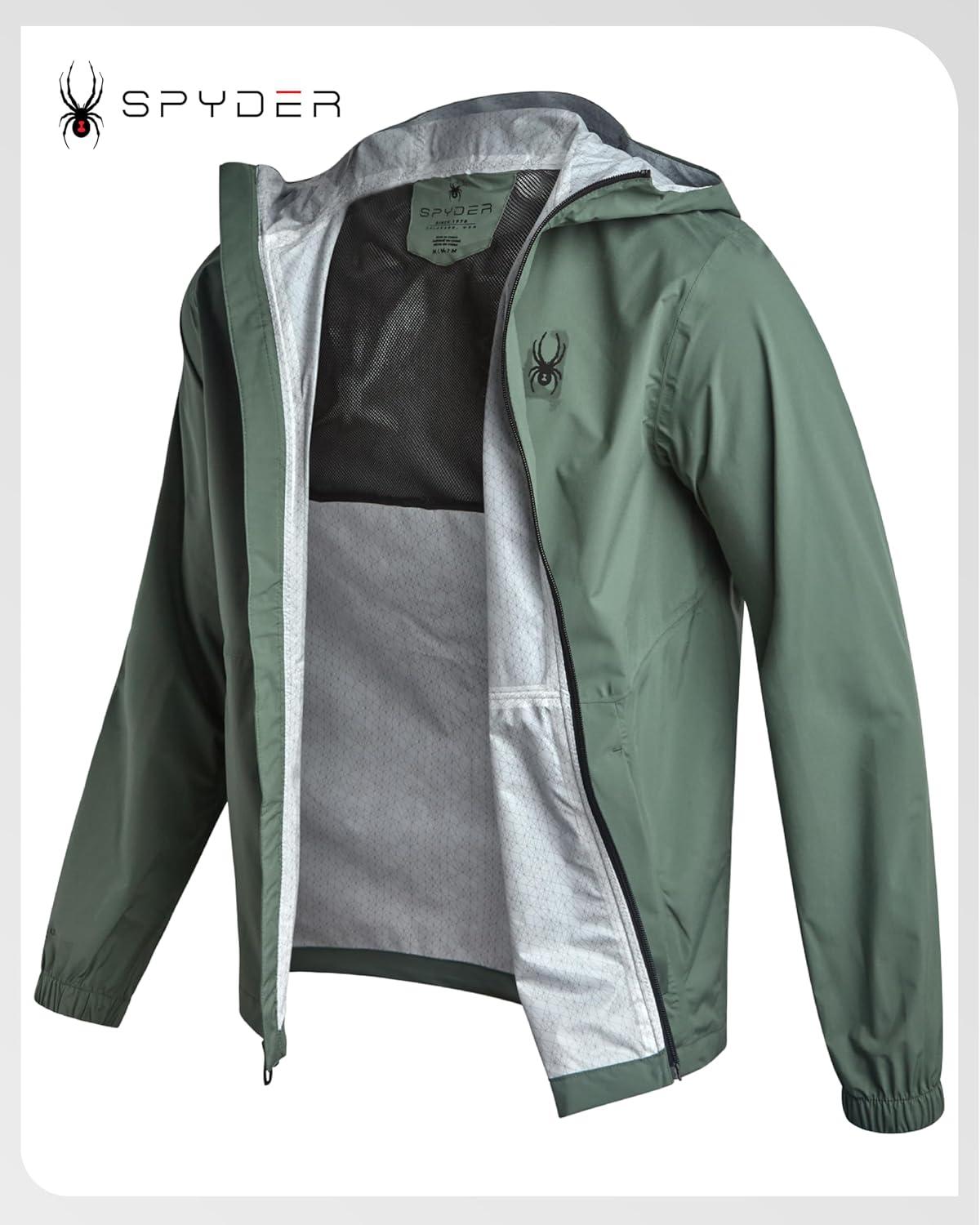 imageSpyder Mens Rain Jacket Waterproof Lightweight Hooded Windbreaker Outerwear Jacket for Golf Hiking and Outdoor SXLSpruce Green