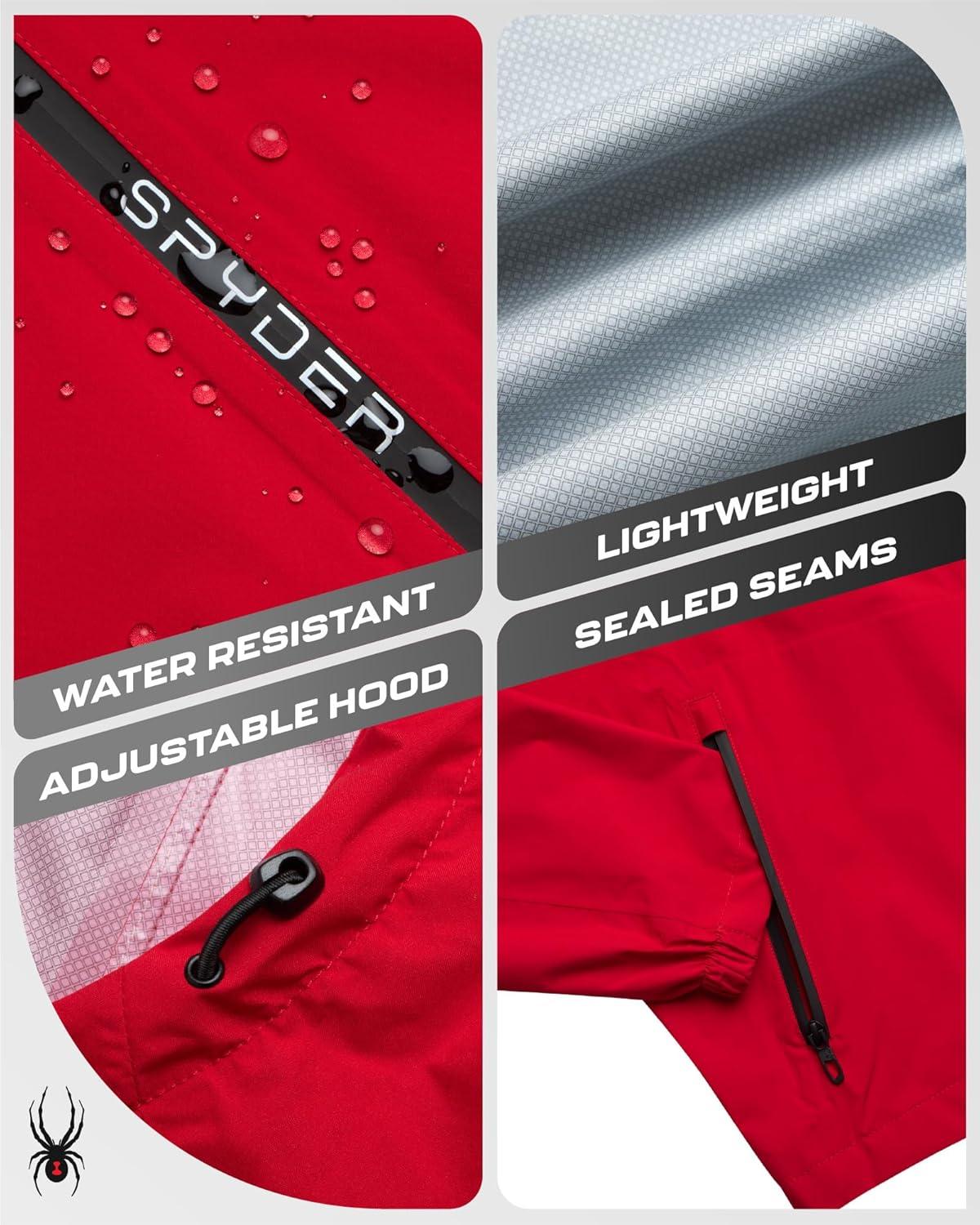 imageSpyder Mens Rain Jacket Waterproof Lightweight Hooded Windbreaker Outerwear Jacket for Golf Hiking and Outdoor SXLSpyder Red Reflective Taping