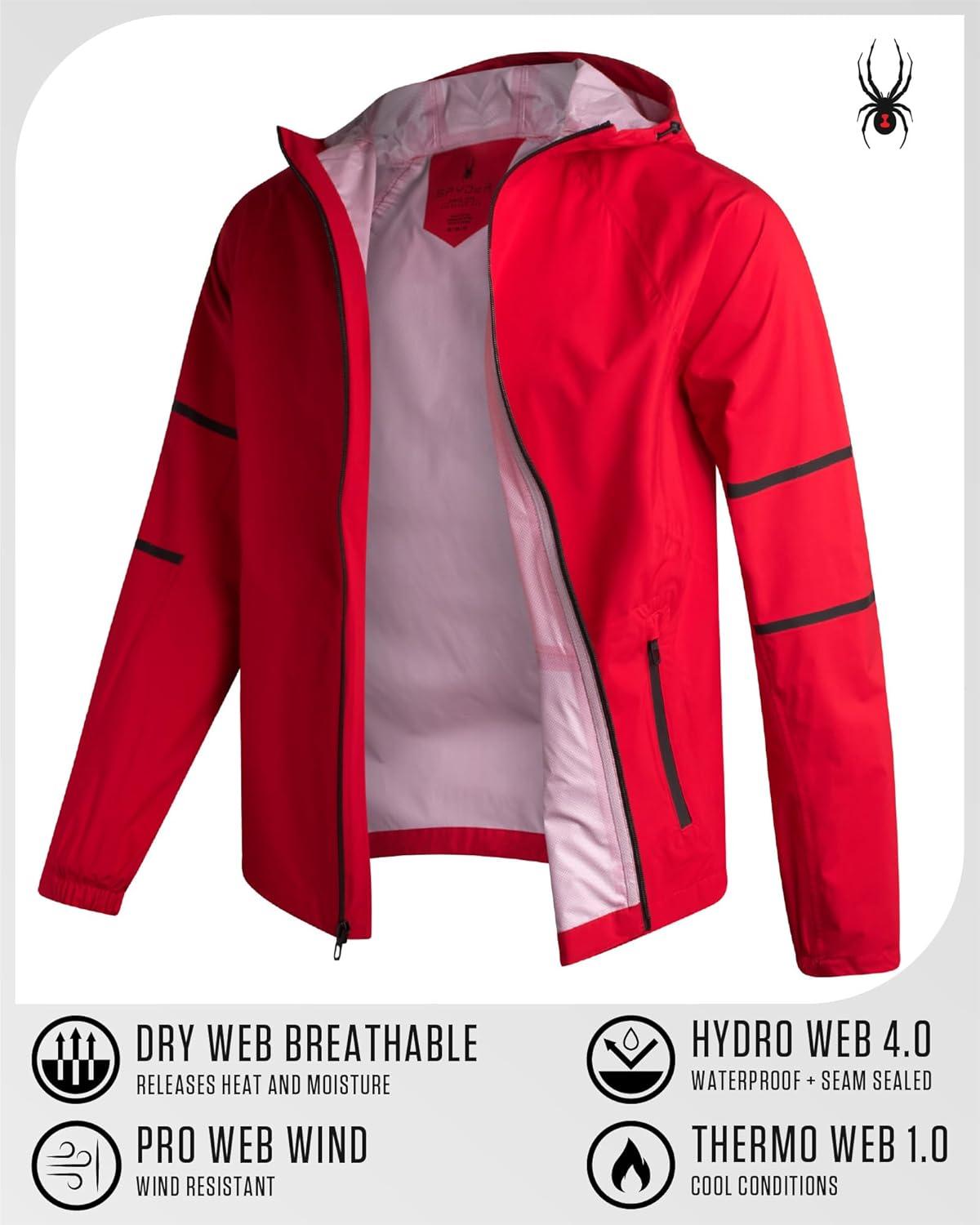 imageSpyder Mens Rain Jacket Waterproof Lightweight Hooded Windbreaker Outerwear Jacket for Golf Hiking and Outdoor SXLSpyder Red Reflective Taping