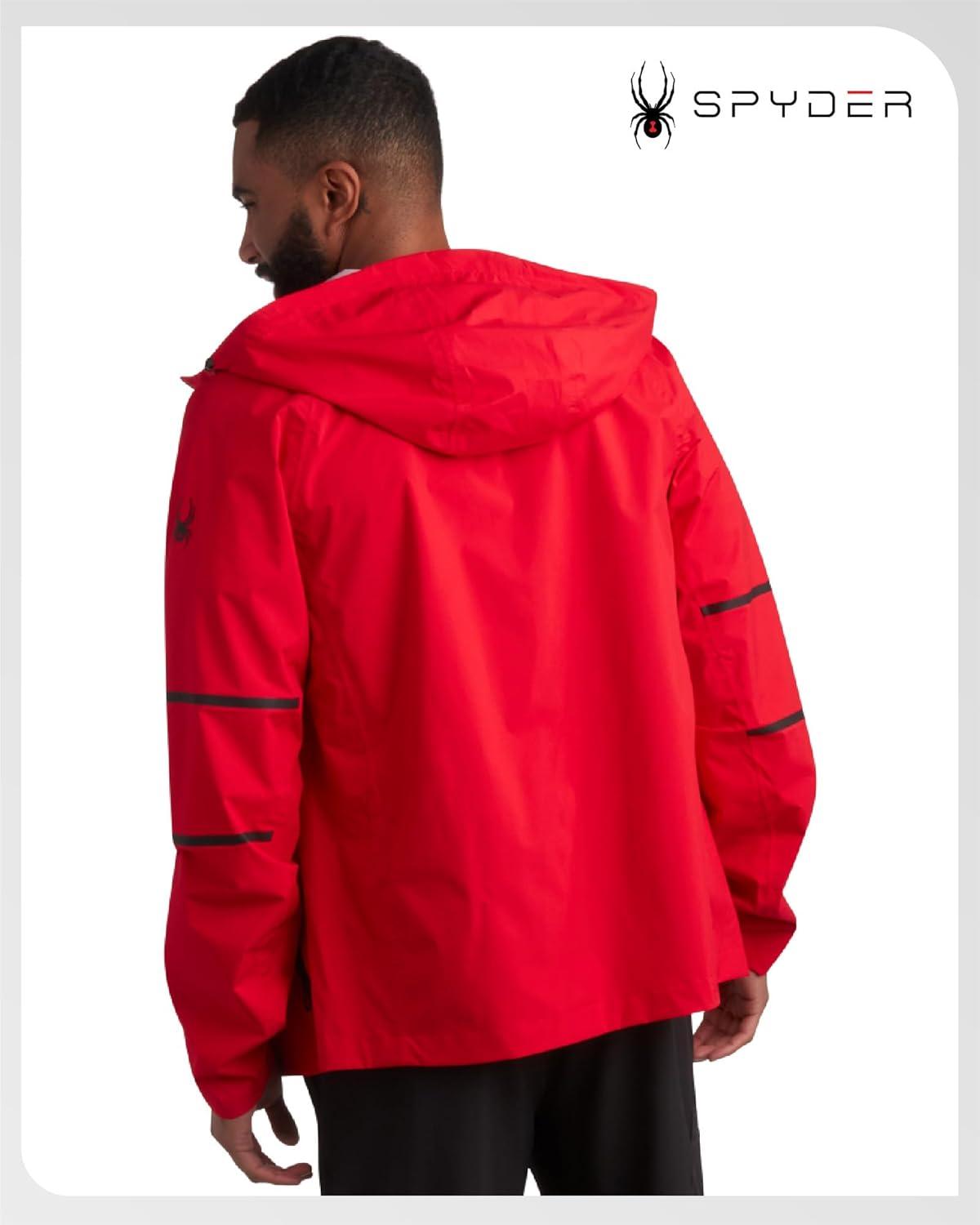 imageSpyder Mens Rain Jacket Waterproof Lightweight Hooded Windbreaker Outerwear Jacket for Golf Hiking and Outdoor SXLSpyder Red Reflective Taping