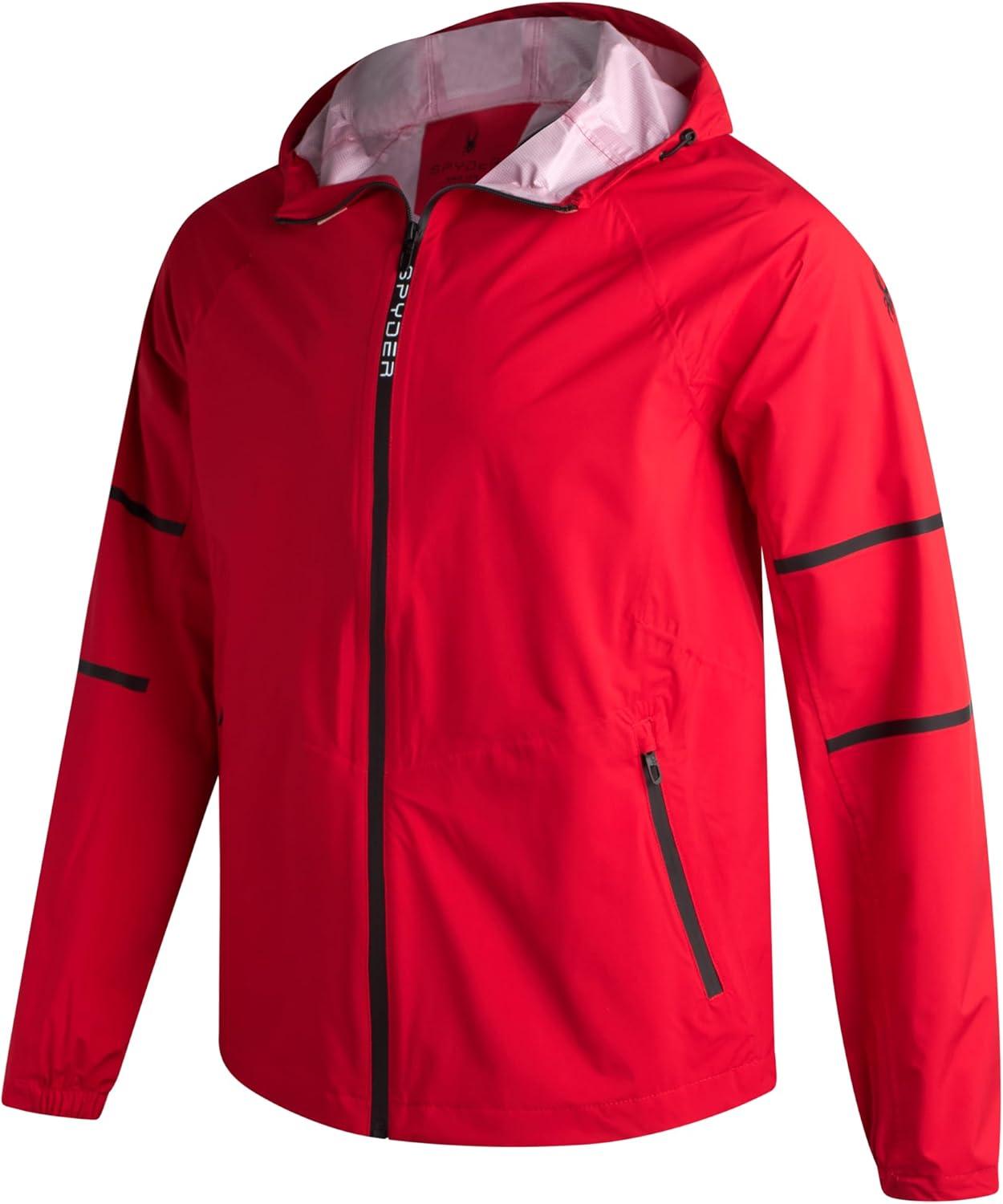 imageSpyder Mens Rain Jacket Waterproof Lightweight Hooded Windbreaker Outerwear Jacket for Golf Hiking and Outdoor SXLSpyder Red Reflective Taping