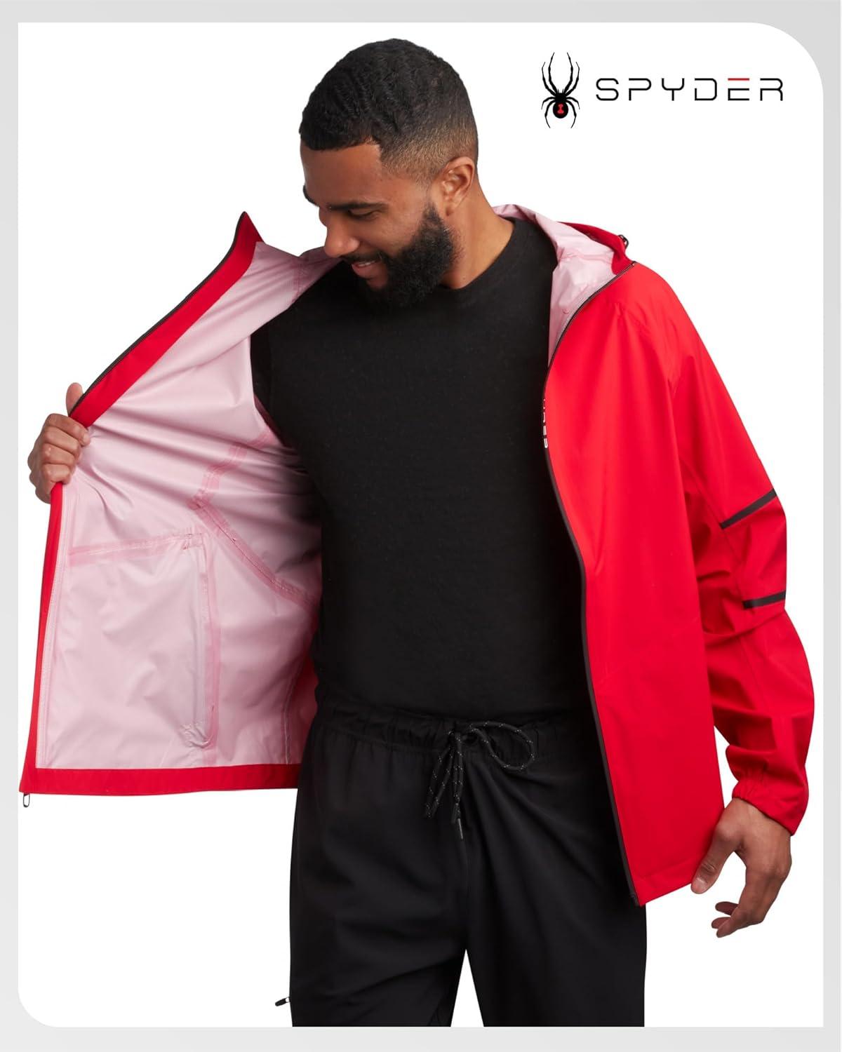imageSpyder Mens Rain Jacket Waterproof Lightweight Hooded Windbreaker Outerwear Jacket for Golf Hiking and Outdoor SXLSpyder Red Reflective Taping