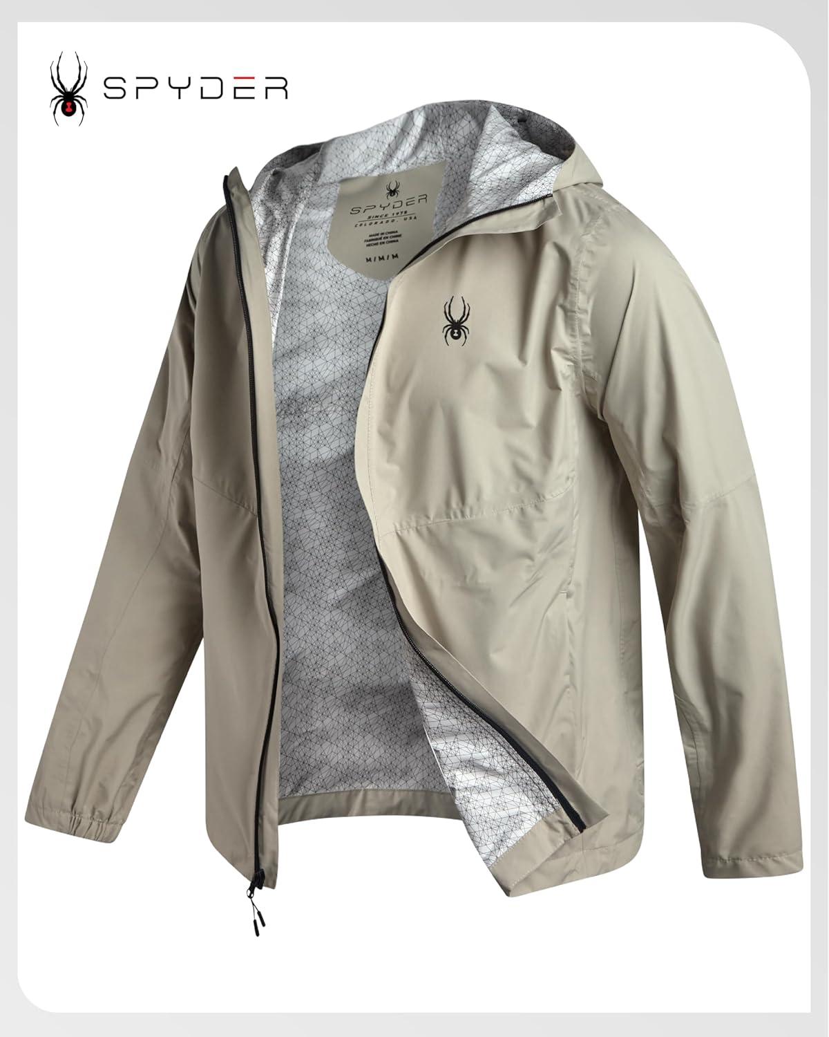 imageSpyder Mens Rain Jacket Waterproof Lightweight Hooded Windbreaker Outerwear Jacket for Golf Hiking and Outdoor SXLStone Beige