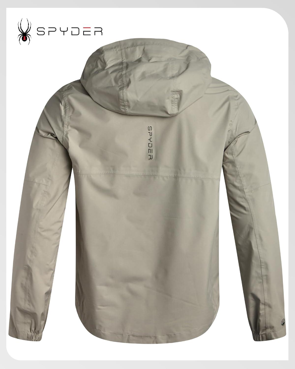 imageSpyder Mens Rain Jacket Waterproof Lightweight Hooded Windbreaker Outerwear Jacket for Golf Hiking and Outdoor SXLStone Beige