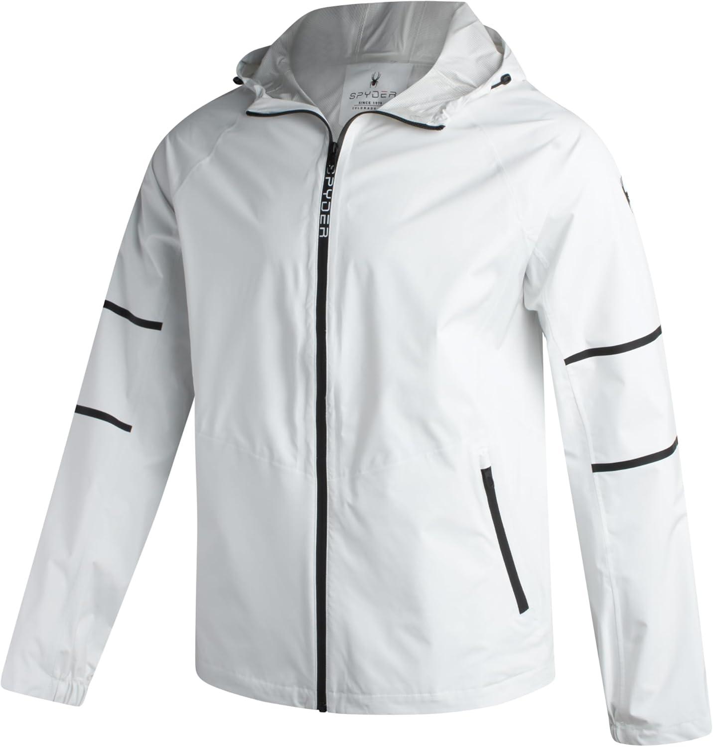 imageSpyder Mens Rain Jacket Waterproof Lightweight Hooded Windbreaker Outerwear Jacket for Golf Hiking and Outdoor SXLWhite Reflective Taping