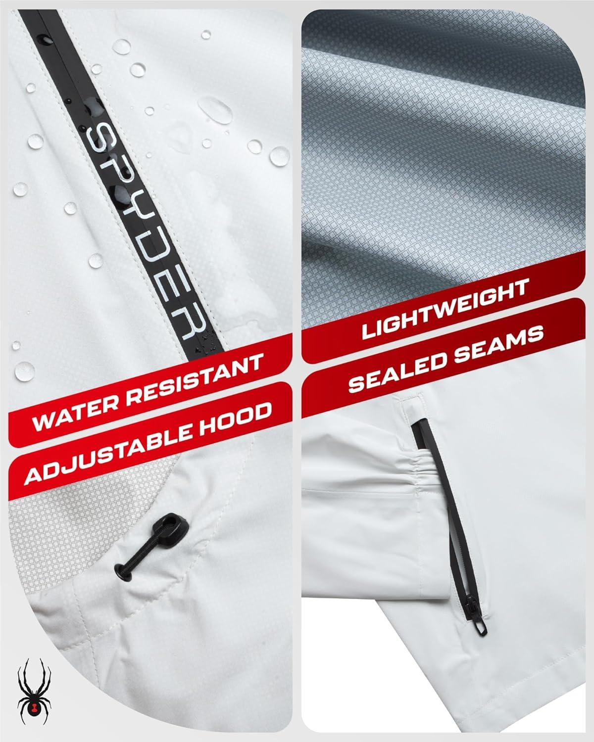 imageSpyder Mens Rain Jacket Waterproof Lightweight Hooded Windbreaker Outerwear Jacket for Golf Hiking and Outdoor SXLWhite Reflective Taping