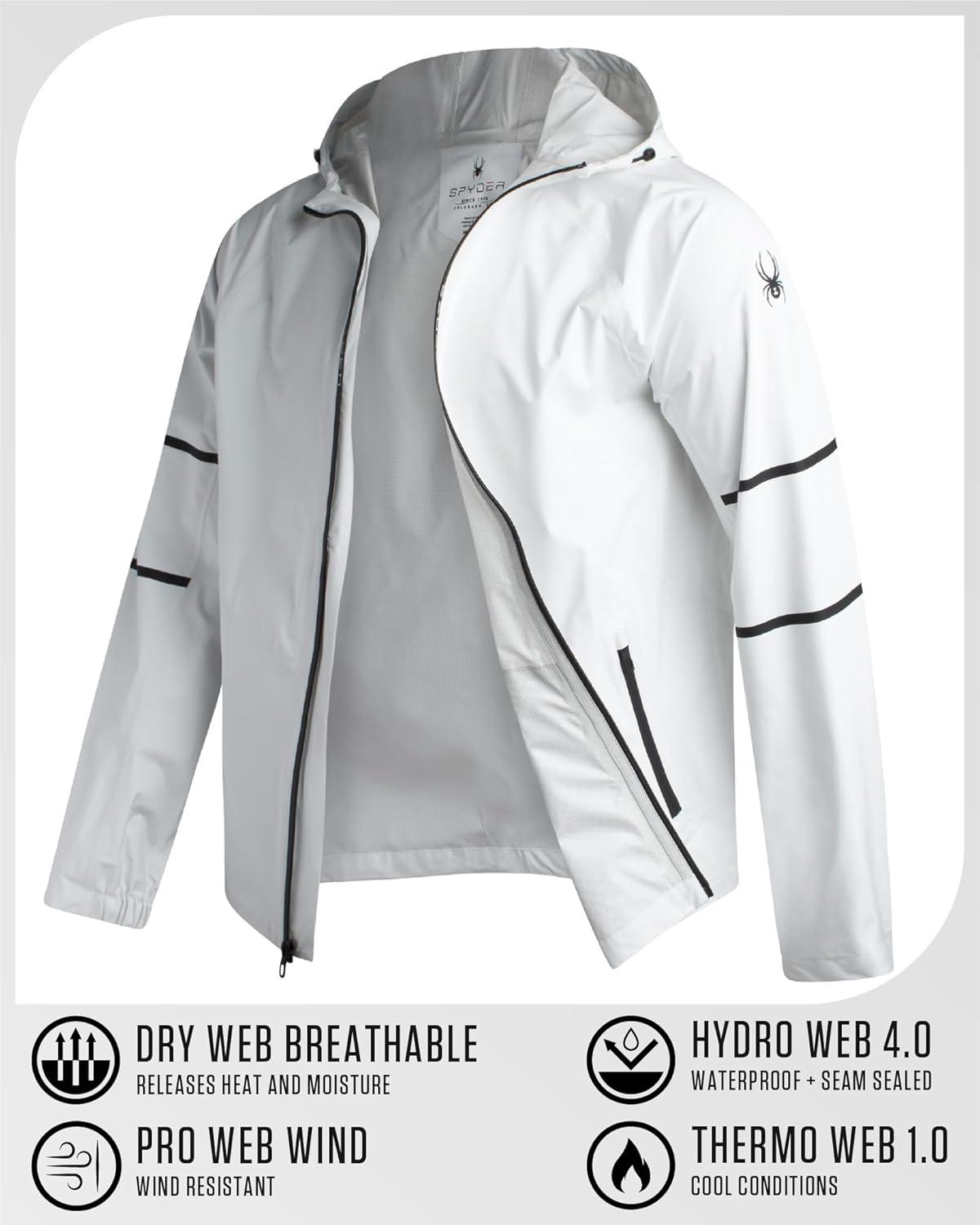 imageSpyder Mens Rain Jacket Waterproof Lightweight Hooded Windbreaker Outerwear Jacket for Golf Hiking and Outdoor SXLWhite Reflective Taping