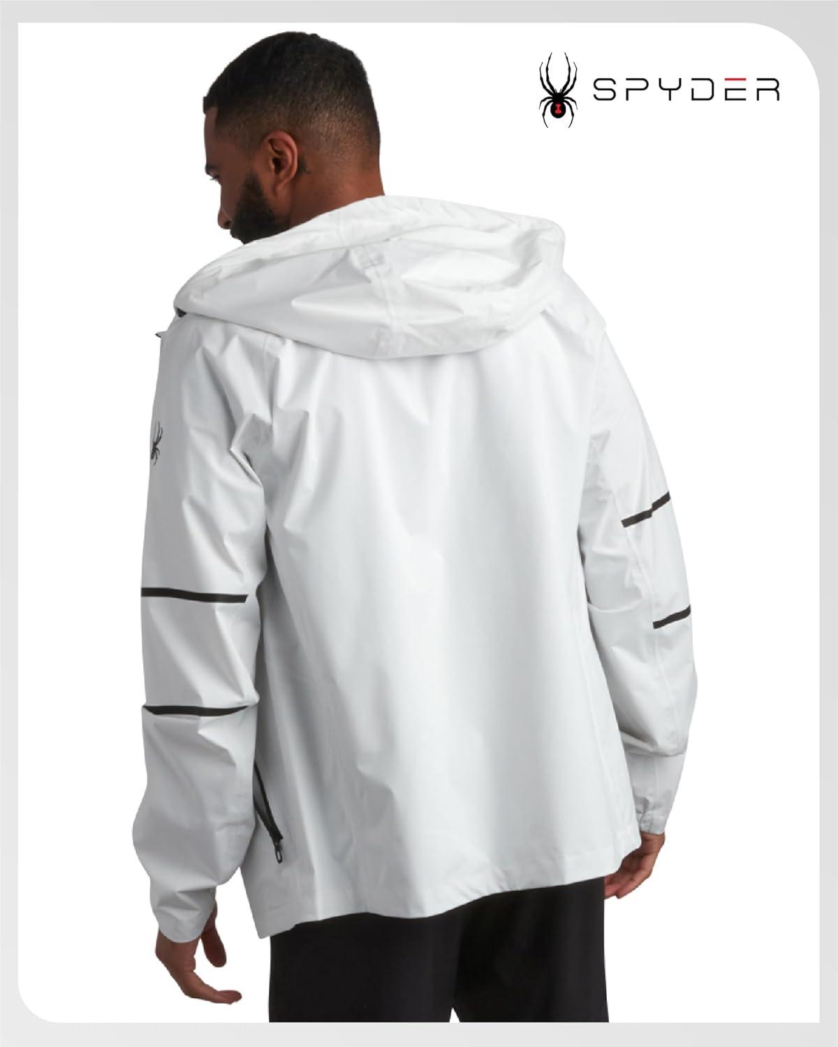 imageSpyder Mens Rain Jacket Waterproof Lightweight Hooded Windbreaker Outerwear Jacket for Golf Hiking and Outdoor SXLWhite Reflective Taping