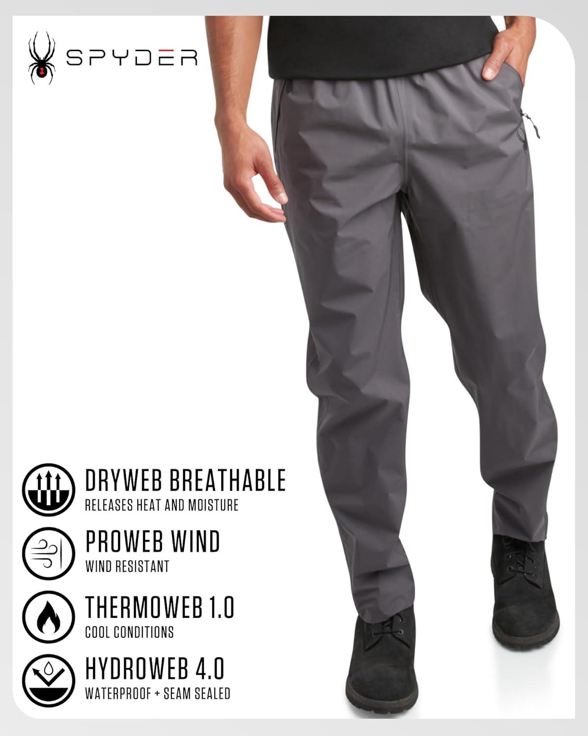 imageSpyder Mens Rain Pants Waterproof Hiking Pants for Men Lightweight Windproof Tactical Outdoor Gear with Elastic WaistbandPolar