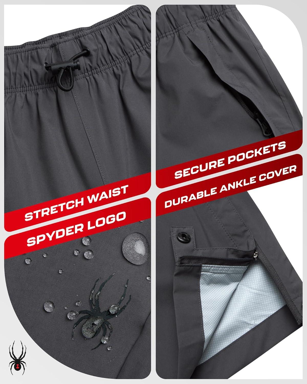 imageSpyder Mens Rain Pants Waterproof Hiking Pants for Men Lightweight Windproof Tactical Outdoor Gear with Elastic WaistbandPolar