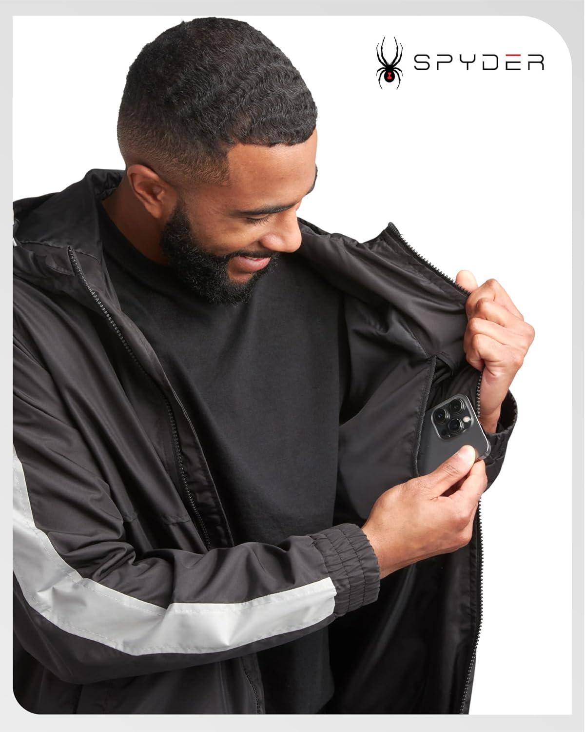 imageSpyder Mens Windbreaker Jacket Lightweight Breathable Wind Water Resistant Zip Up Jacket with Hood for Running Golf HikingBlack