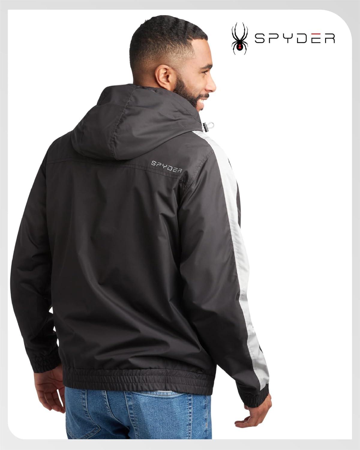 imageSpyder Mens Windbreaker Jacket Lightweight Breathable Wind Water Resistant Zip Up Jacket with Hood for Running Golf HikingBlack