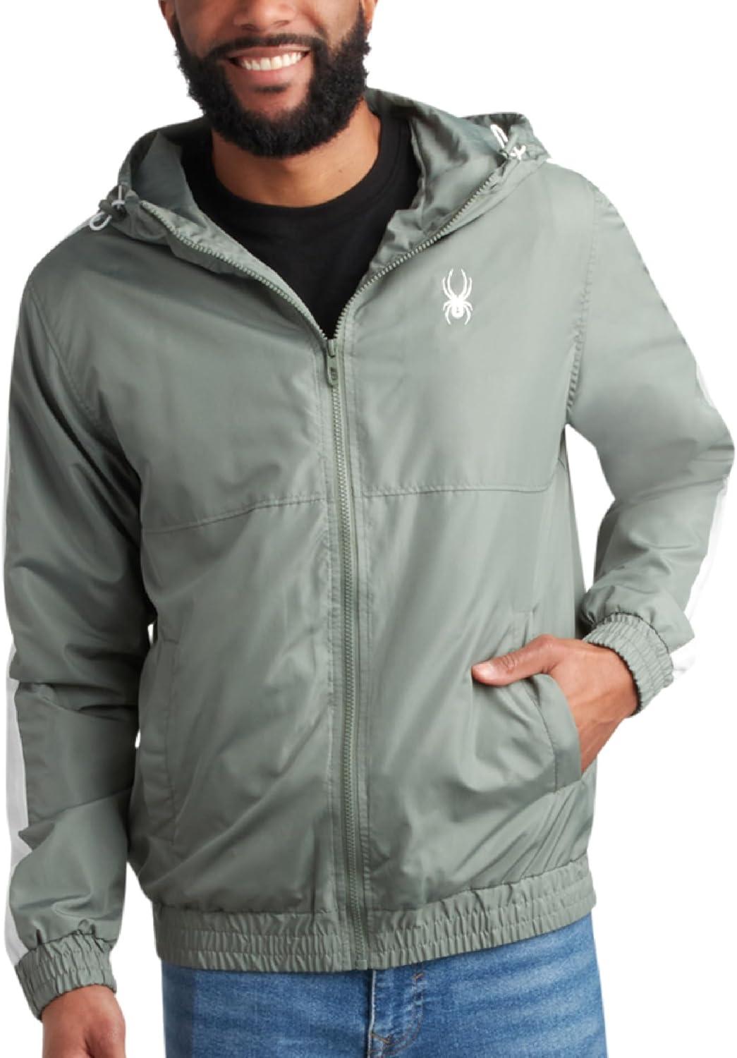 imageSpyder Mens Windbreaker Jacket Lightweight Breathable Wind Water Resistant Zip Up Jacket with Hood for Running Golf HikingSpruce Green