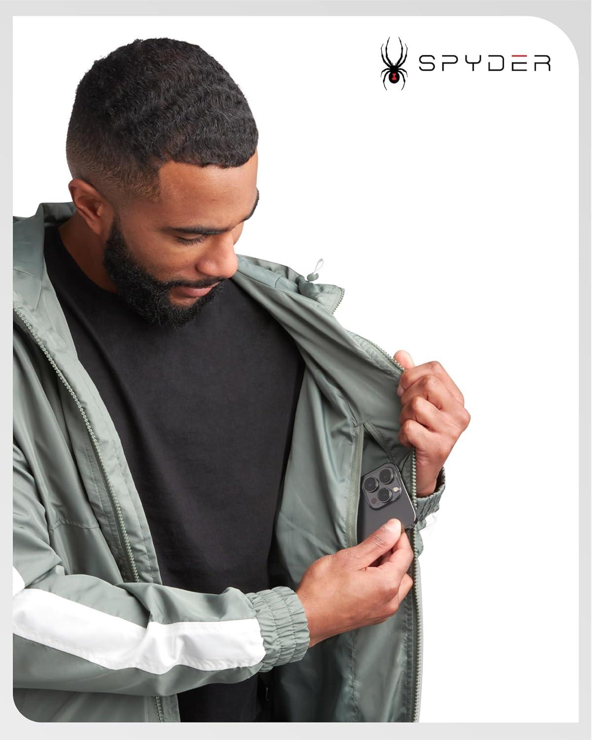 imageSpyder Mens Windbreaker Jacket Lightweight Breathable Wind Water Resistant Zip Up Jacket with Hood for Running Golf HikingSpruce Green