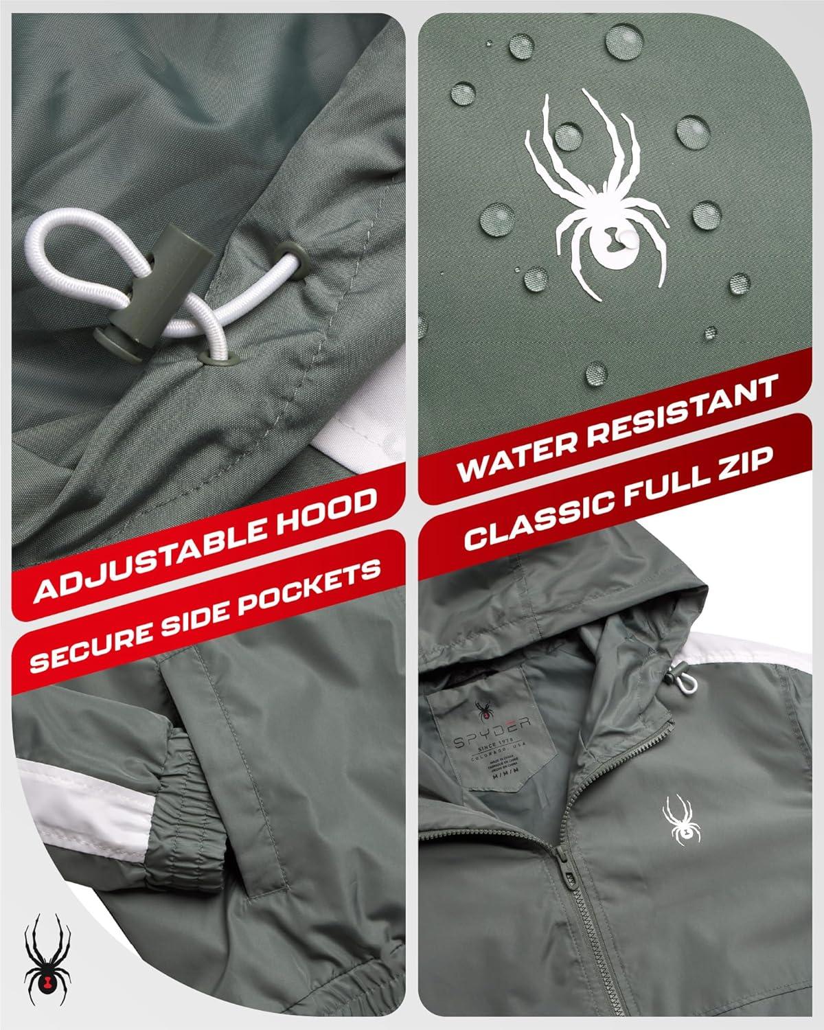 imageSpyder Mens Windbreaker Jacket Lightweight Breathable Wind Water Resistant Zip Up Jacket with Hood for Running Golf HikingSpruce Green