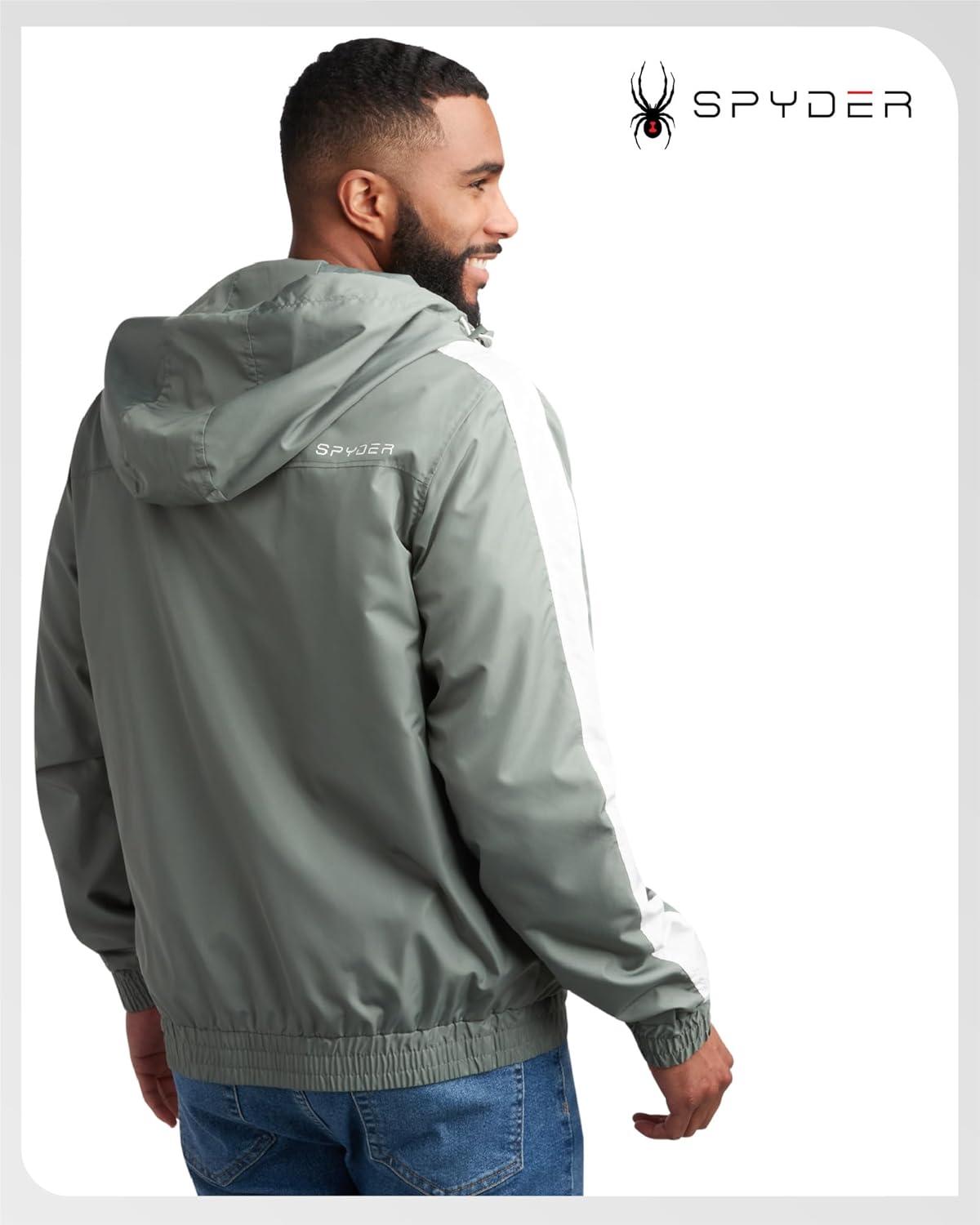 imageSpyder Mens Windbreaker Jacket Lightweight Breathable Wind Water Resistant Zip Up Jacket with Hood for Running Golf HikingSpruce Green