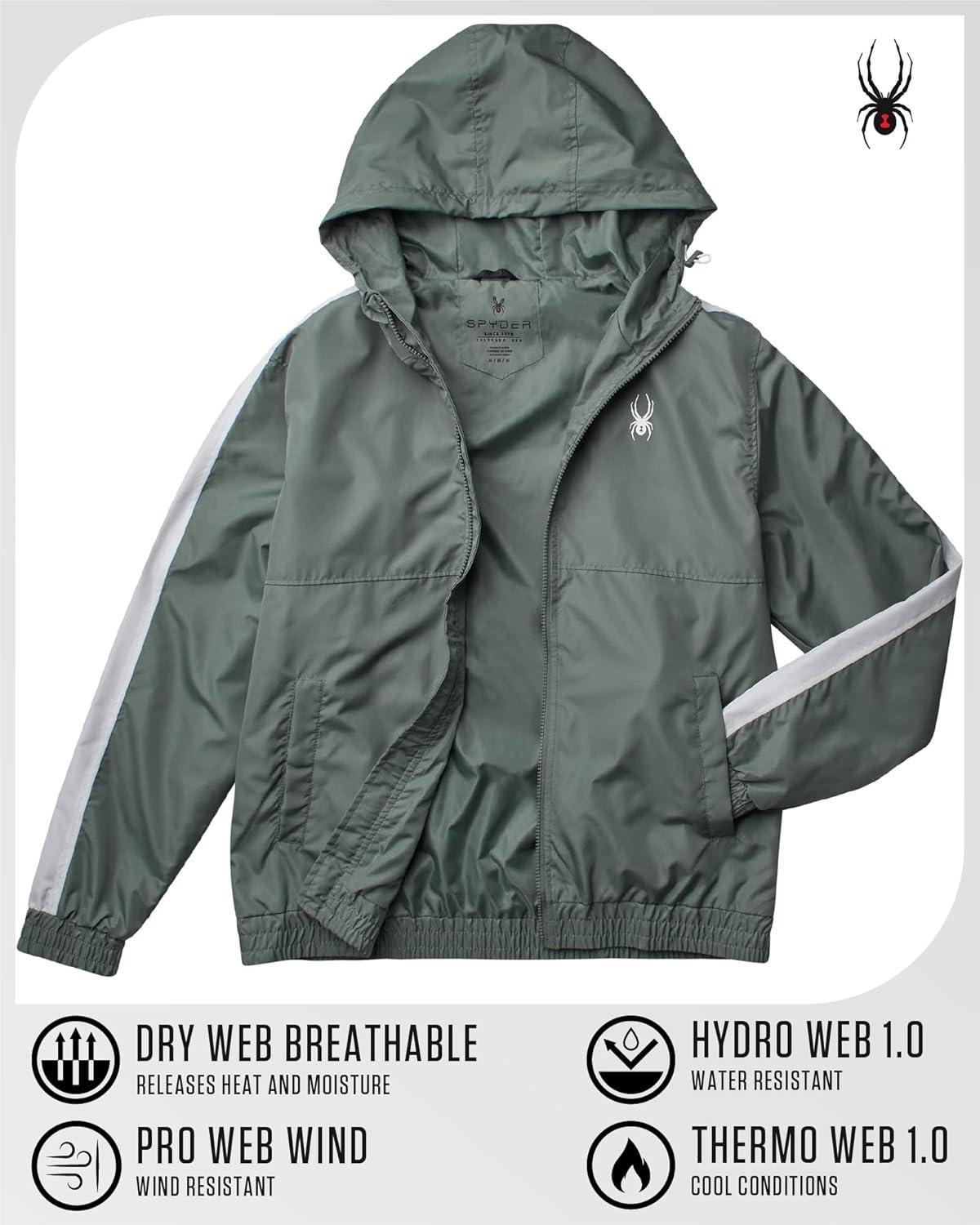 imageSpyder Mens Windbreaker Jacket Lightweight Breathable Wind Water Resistant Zip Up Jacket with Hood for Running Golf HikingSpruce Green