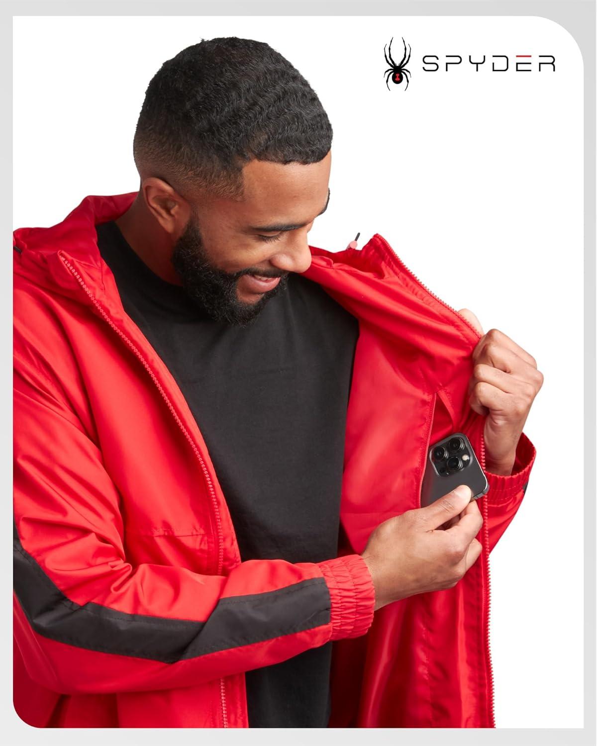 imageSpyder Mens Windbreaker Jacket Lightweight Breathable Wind Water Resistant Zip Up Jacket with Hood for Running Golf HikingSpyder Red
