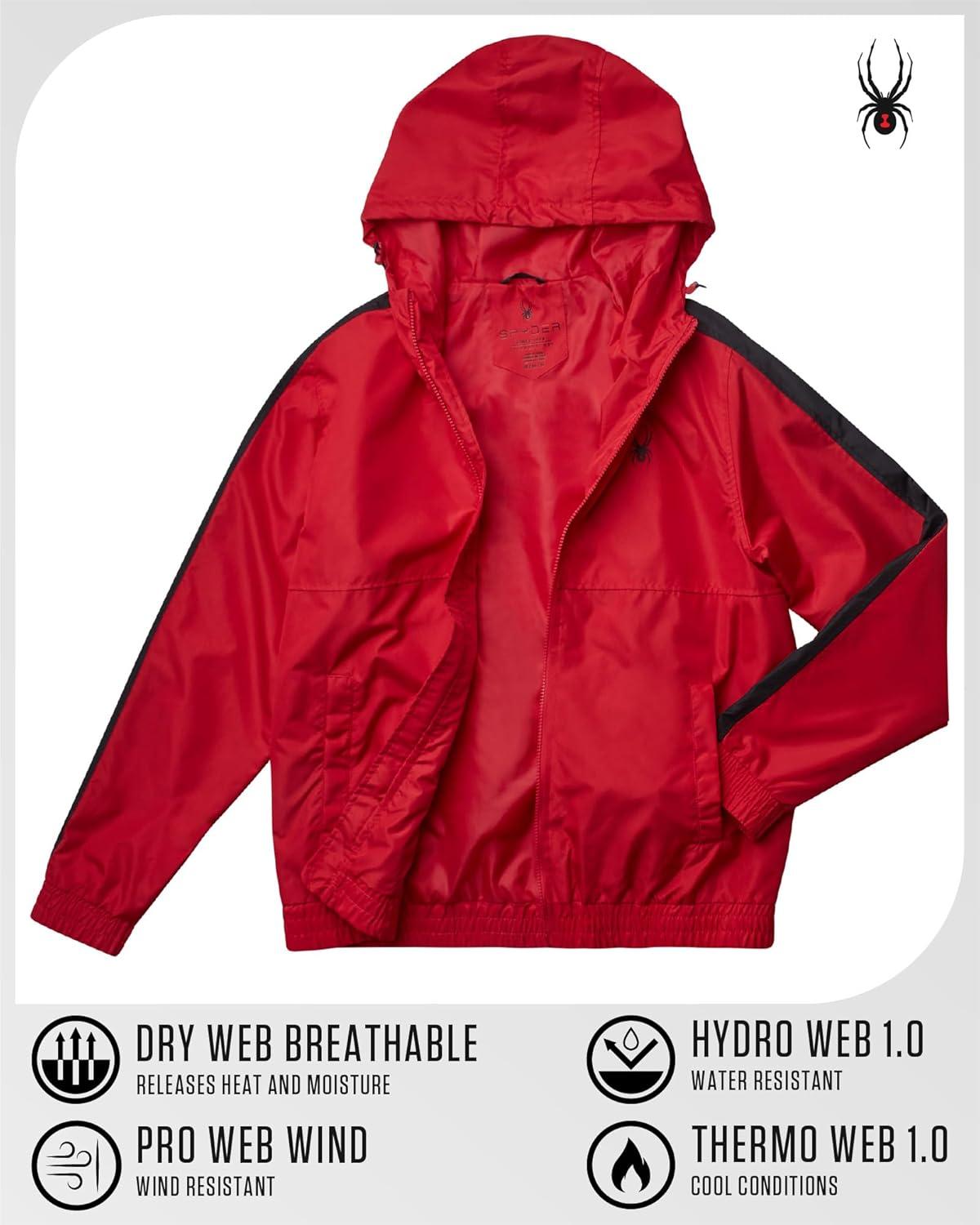 imageSpyder Mens Windbreaker Jacket Lightweight Breathable Wind Water Resistant Zip Up Jacket with Hood for Running Golf HikingSpyder Red
