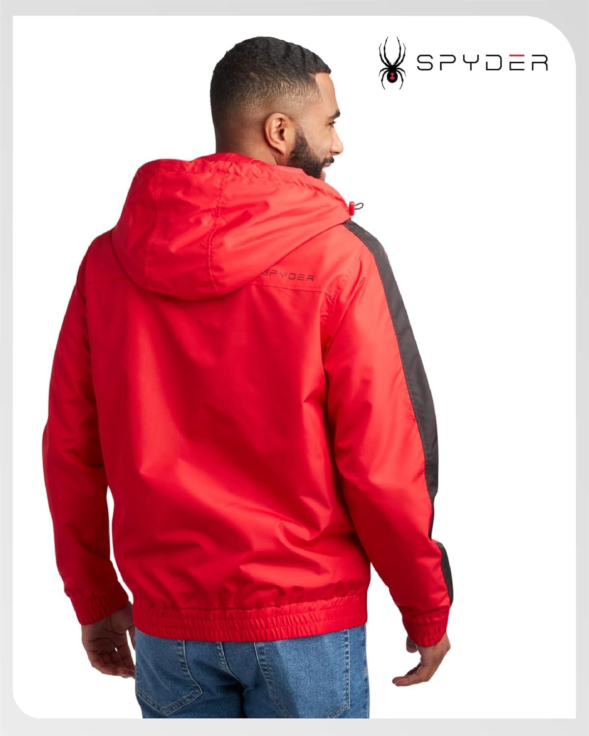 imageSpyder Mens Windbreaker Jacket Lightweight Breathable Wind Water Resistant Zip Up Jacket with Hood for Running Golf HikingSpyder Red