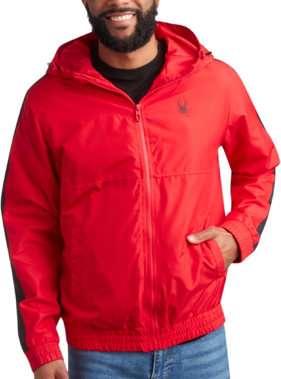 imageSpyder Mens Windbreaker Jacket Lightweight Breathable Wind Water Resistant Zip Up Jacket with Hood for Running Golf HikingSpyder Red