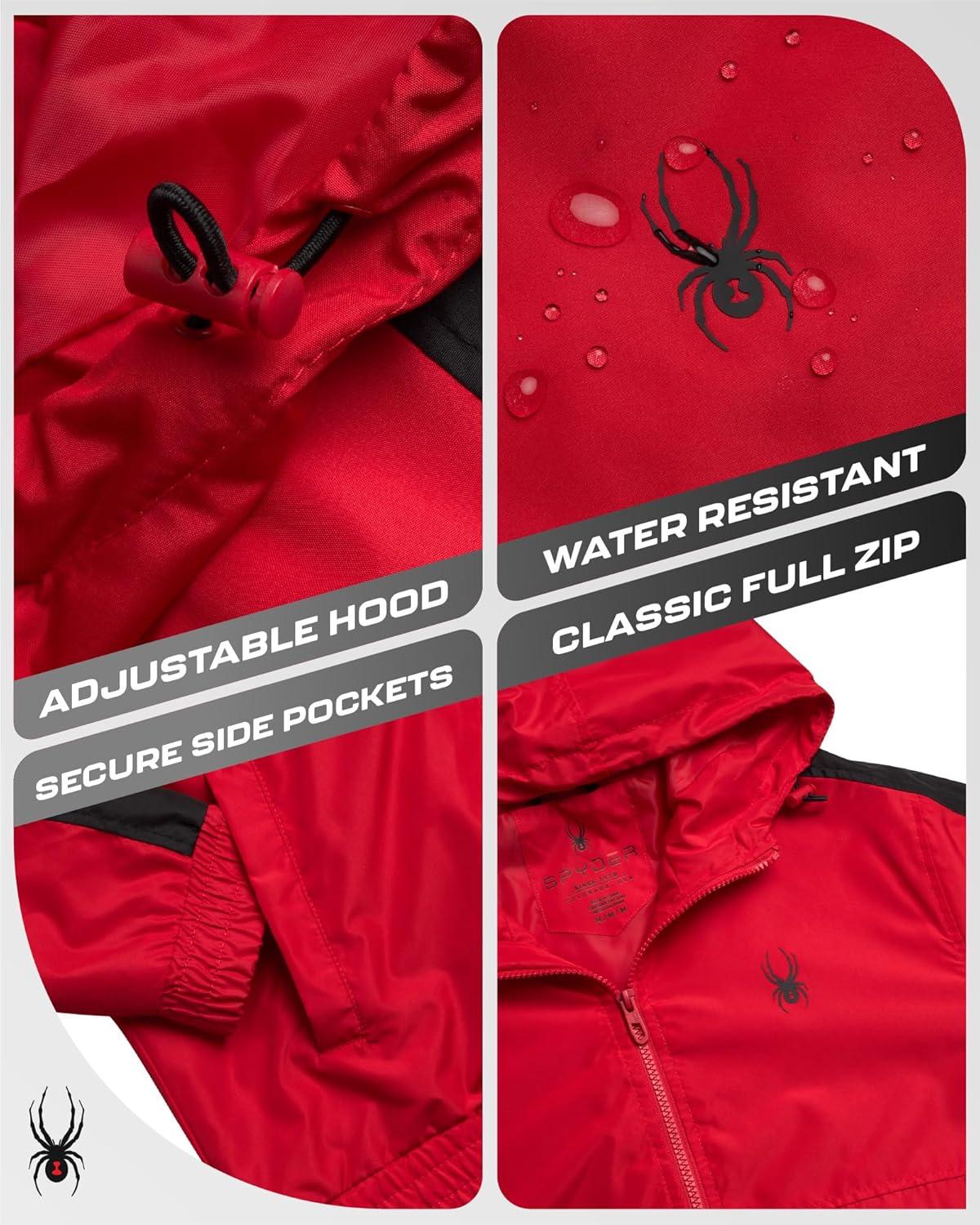imageSpyder Mens Windbreaker Jacket Lightweight Breathable Wind Water Resistant Zip Up Jacket with Hood for Running Golf HikingSpyder Red
