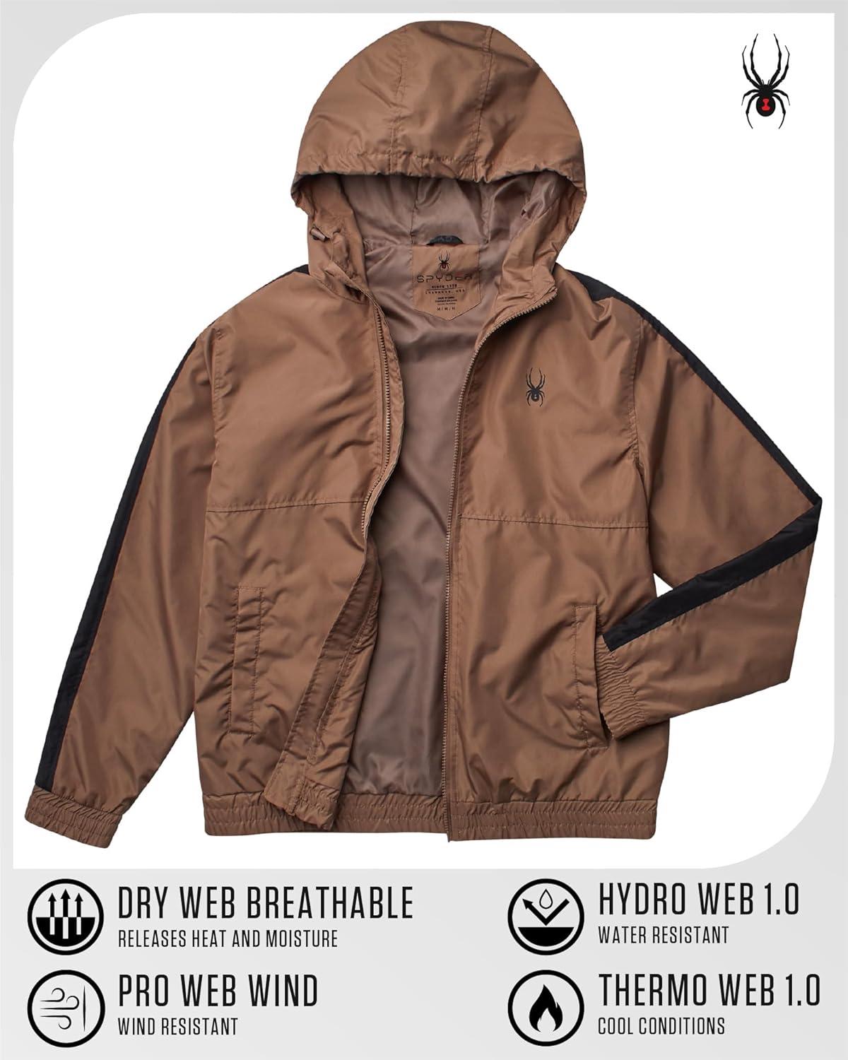 imageSpyder Mens Windbreaker Jacket Lightweight Breathable Wind Water Resistant Zip Up Jacket with Hood for Running Golf HikingTaupe